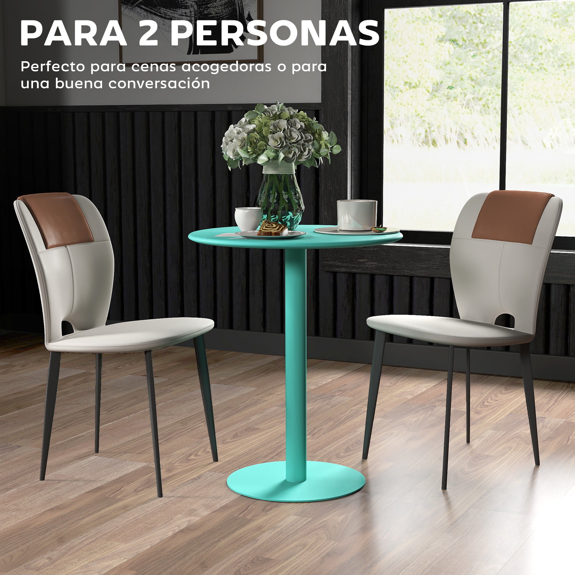 Round Dining Table for 2 People Steel Kitchen Table for Indoor and Outdoor Ø60x72 cm Green