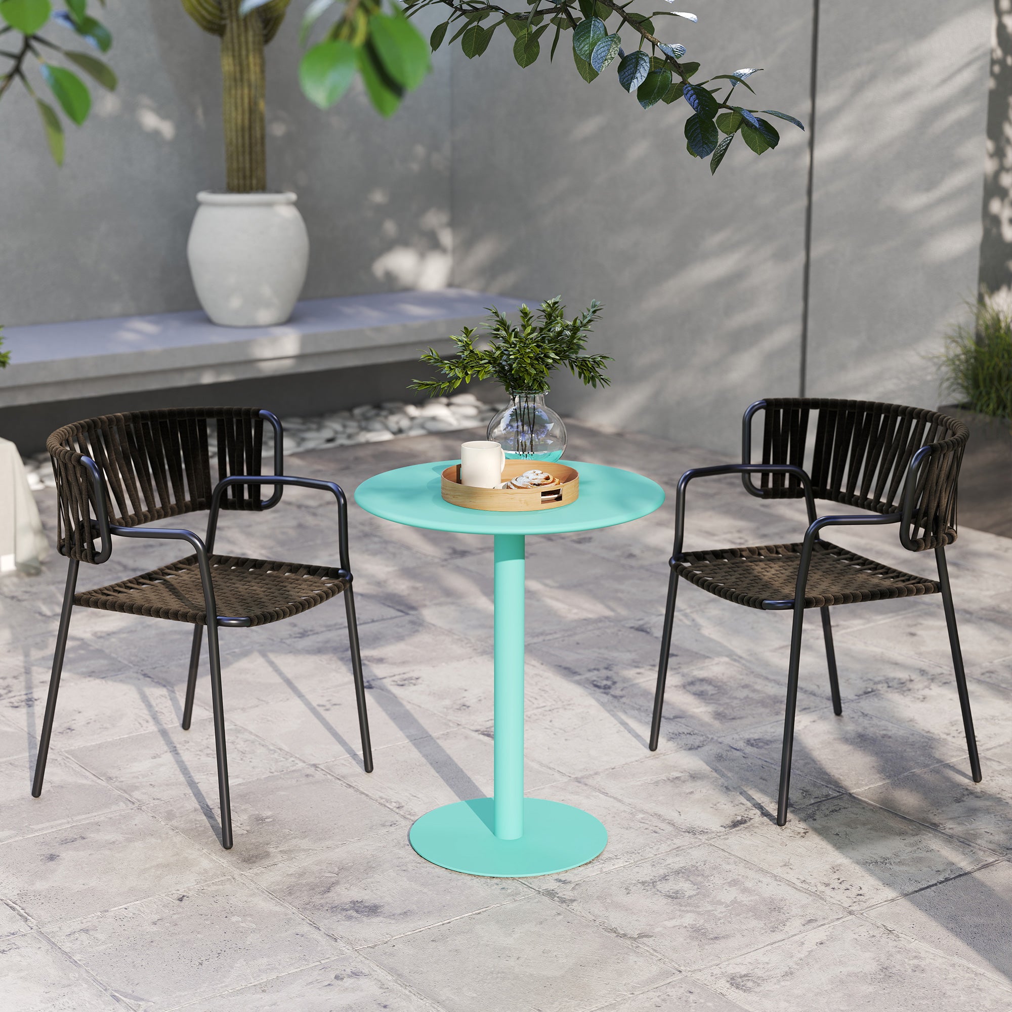 Round Dining Table for 2 People Steel Kitchen Table for Indoor and Outdoor Ø60x72 cm Green