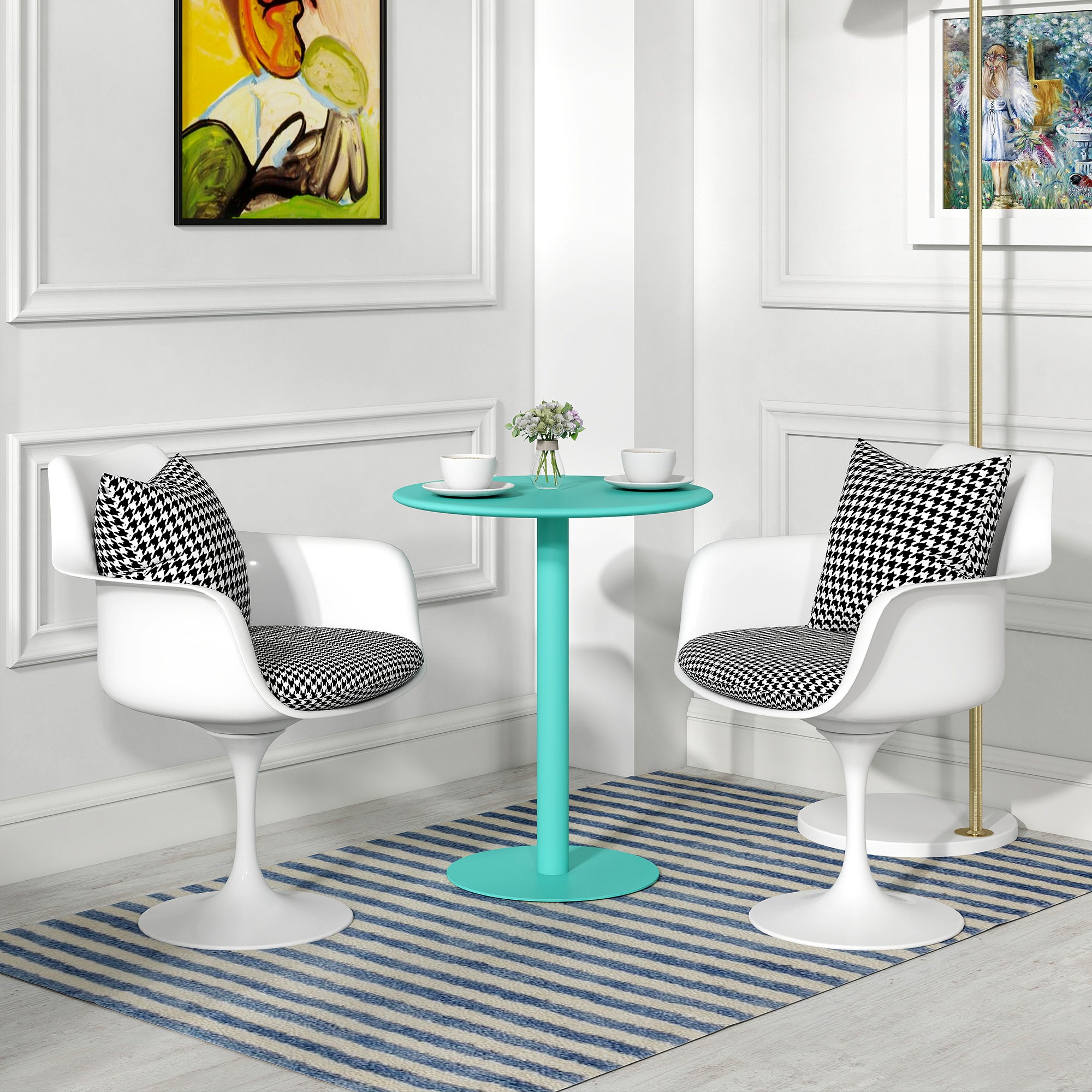 Round Dining Table for 2 People Steel Kitchen Table for Indoor and Outdoor Ø60x72 cm Green