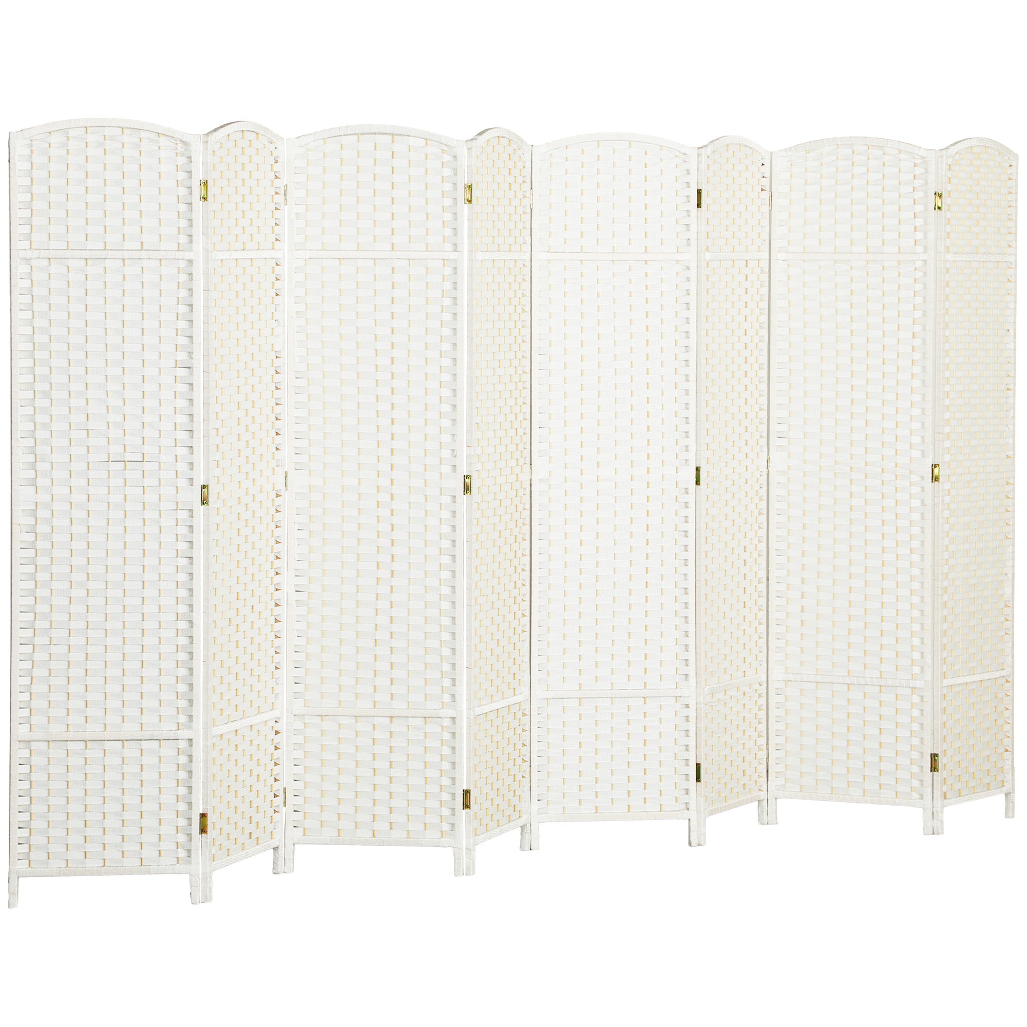 8-Panel Room Divider 320 x 170 cm - Folding Pine Wood Privacy Screen for Bedroom & Living Room, White
