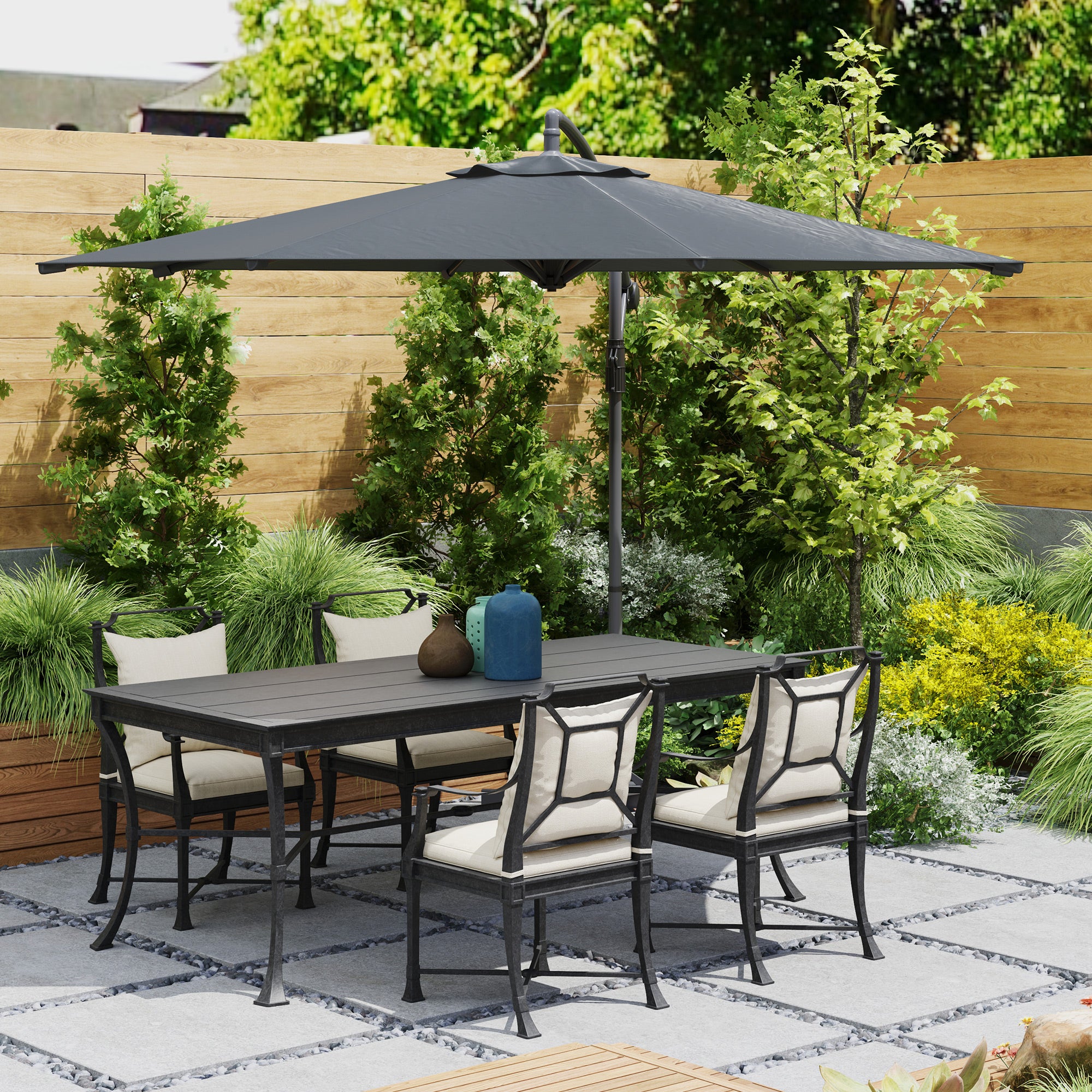 Foldable Octagonal Cantilever Parasol with 3m Diameter Garden Parasol with Dark Gray Cross Stand