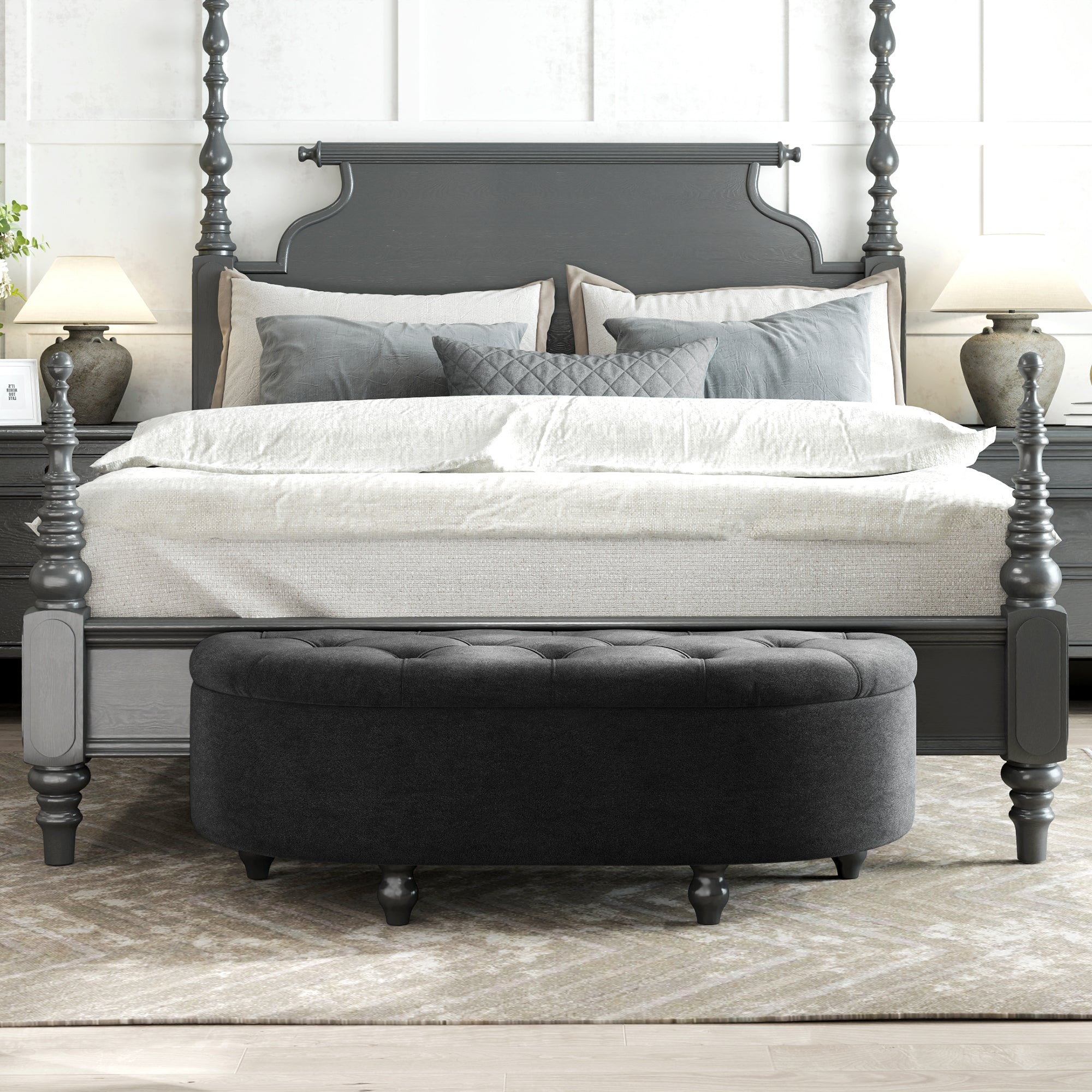 Storage Ottoman Bench with Velvet Upholstery, Open Lid Storage Chest with Wooden Legs, Storage Bench for Living Room Entryway Bedroom 120 x 46 x 42 cm Dark Gray