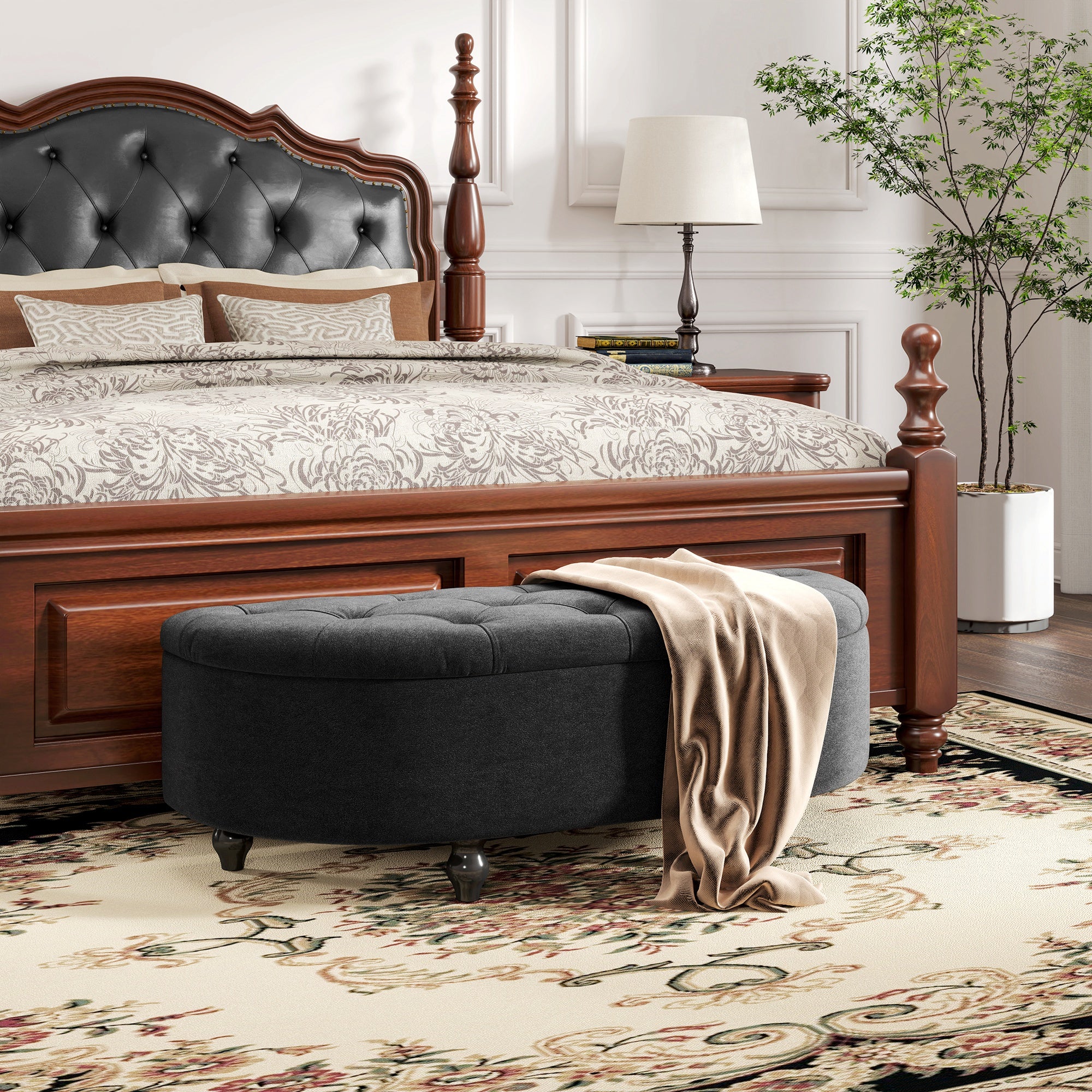 Storage Ottoman Bench with Velvet Upholstery, Open Lid Storage Chest with Wooden Legs, Storage Bench for Living Room Entryway Bedroom 120 x 46 x 42 cm Dark Gray