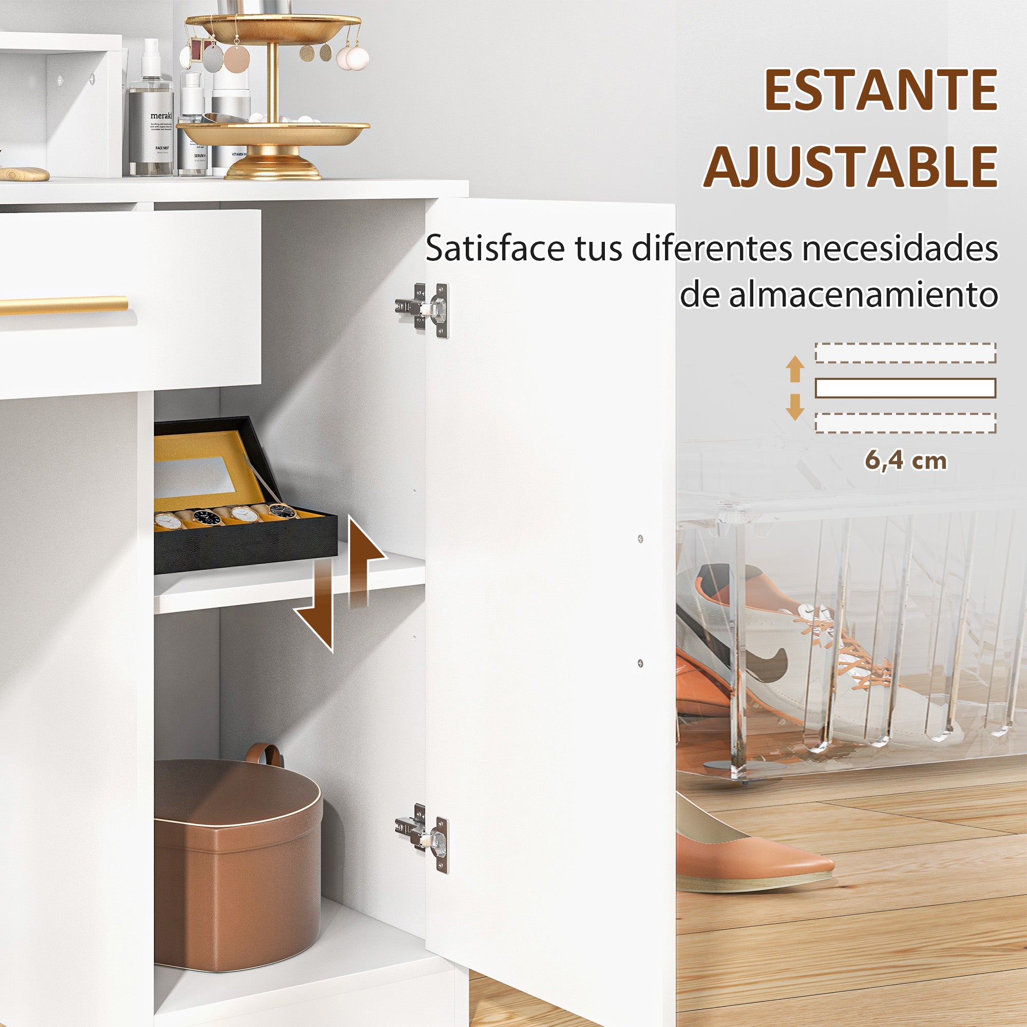 Makeup Vanity with Stool Makeup Table with LED Mirror Drawers Adjustable Shelf Open Shelves for Bedroom Living Room White