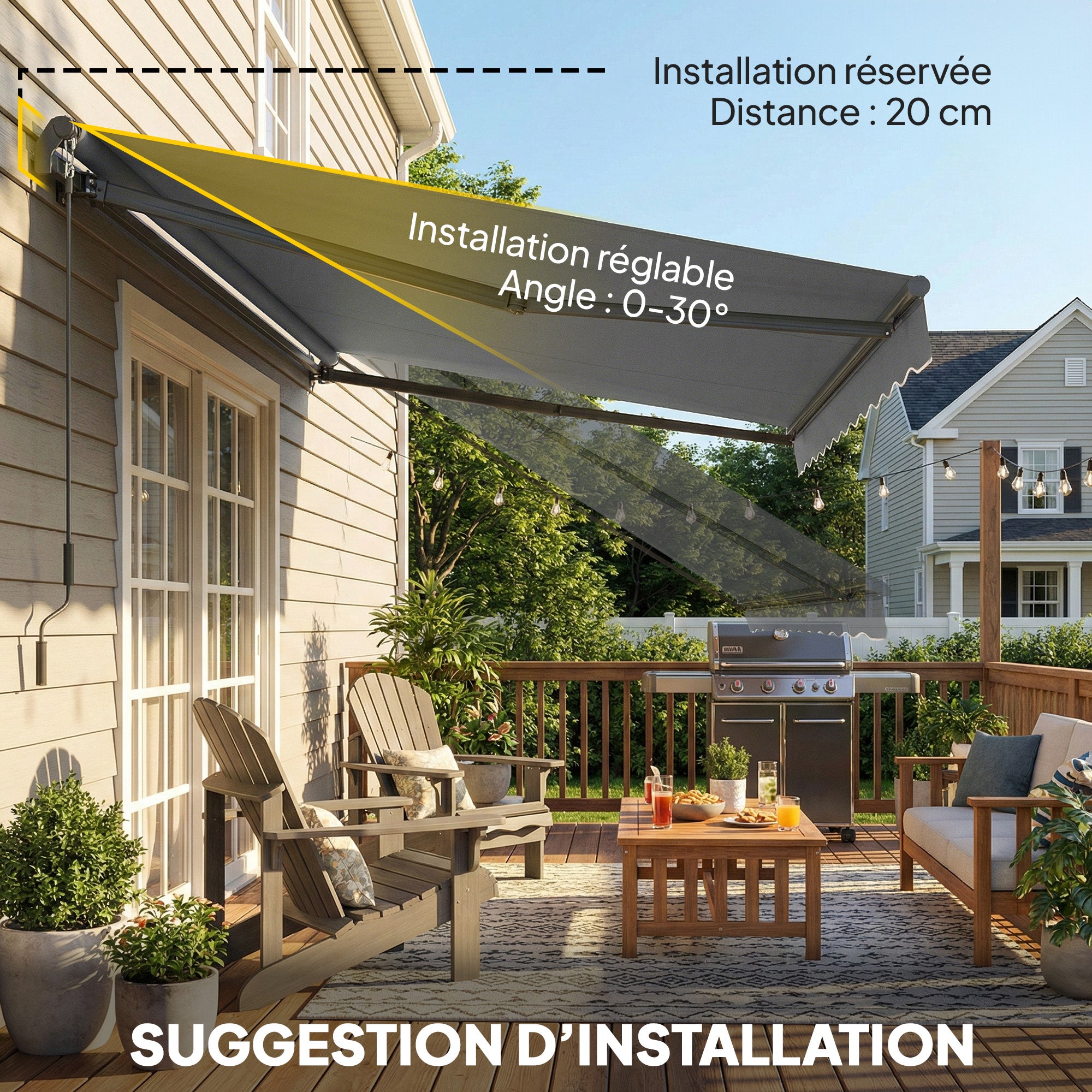 Manual Retractable Awning 11.5' x 9.8' — Adjustable Tilt, Crank-Operated, Aluminum Frame, 280 g/m² Polyester, UPF50+, Water-Resistant, Dark Gray
