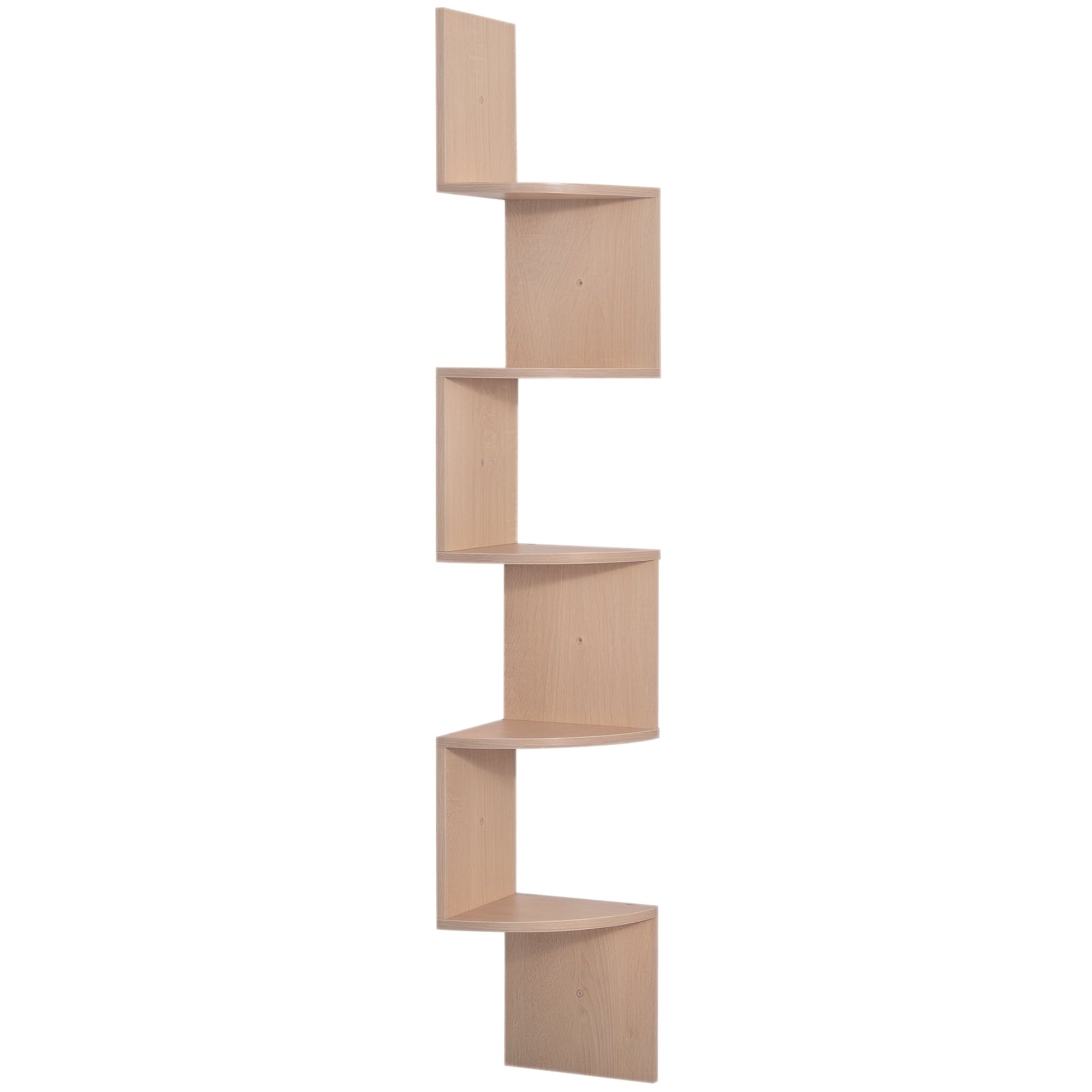 Zigzag Corner Wall Shelf Storage 20L x 20W x 126H cm 5 Levels Light Oak Wood