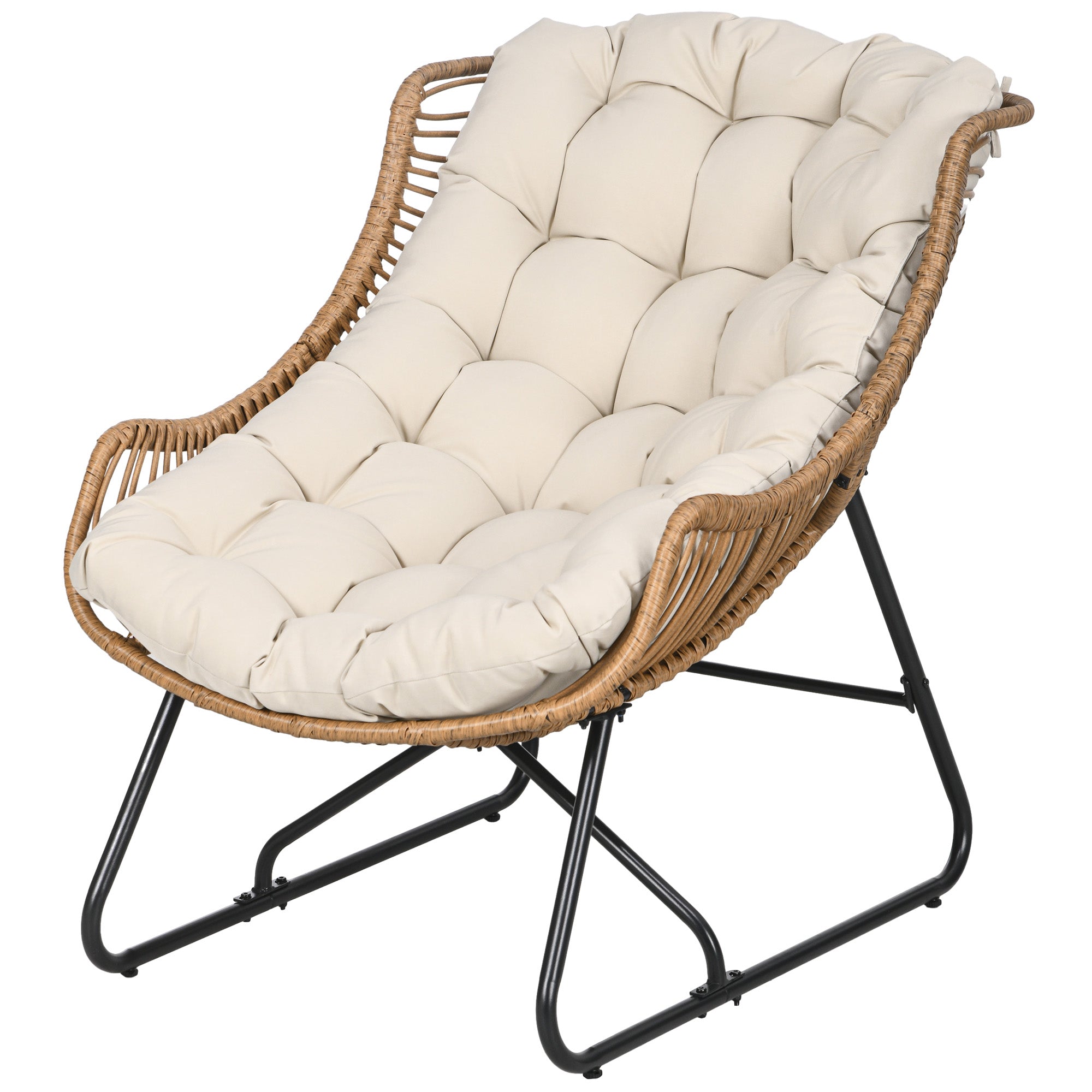 Rattan Chair with Removable Cushion, Padding, Outdoor Poly Rattan Chair, Wicker Chair up to 120kg load capacity, Garden Chairs for Garden Balcony, Porch, Patio Khaki