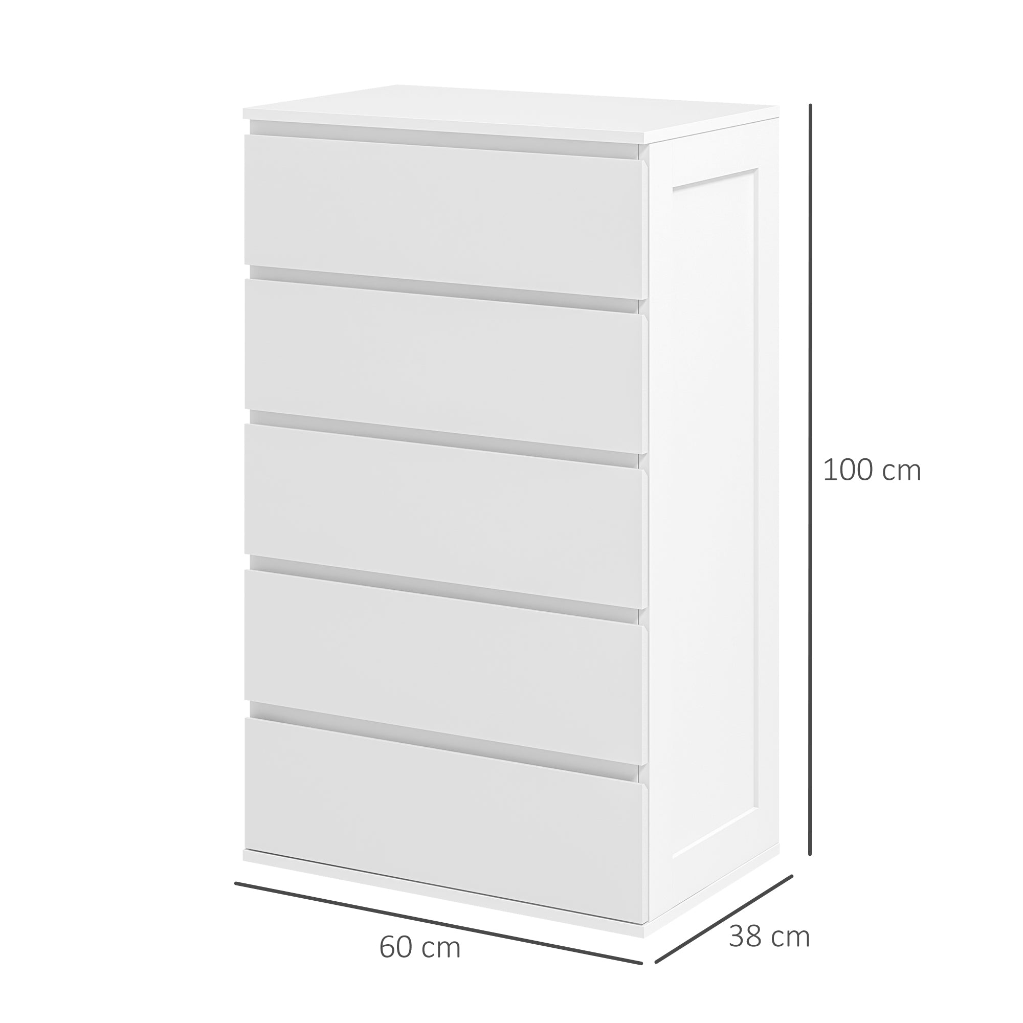 5-Drawer Chest Bedroom Storage Unit Modern Stylish Smooth Close Mechanism for Bedroom, Living Room - 60 x 38 x 100 cm, White