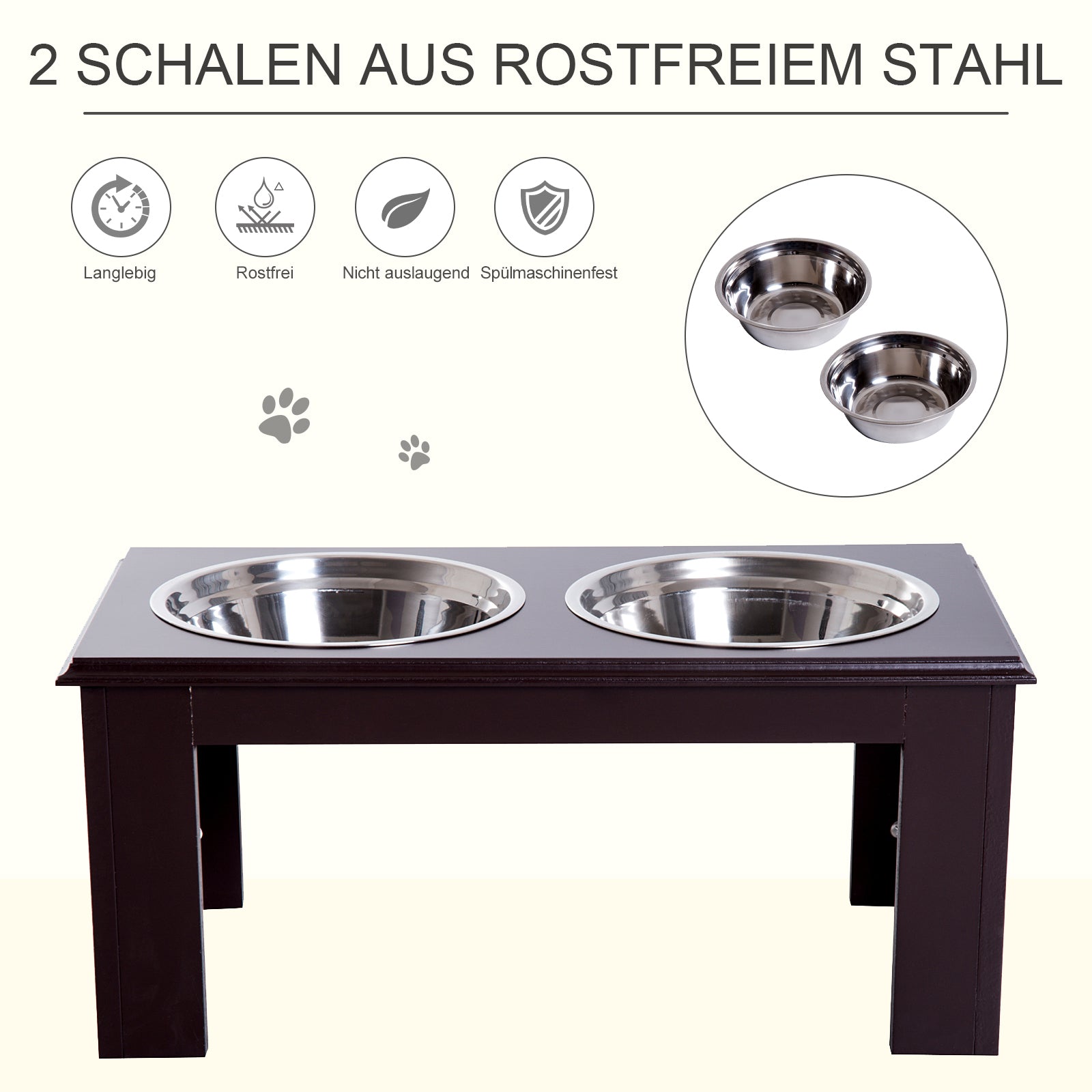 Raised Dog Bowl Feeder with 2 Bowls Water Bowl 2 x 2000ml Stainless Steel Bowls Feeding Station Dog Bowls for Medium Dogs Cats Espresso