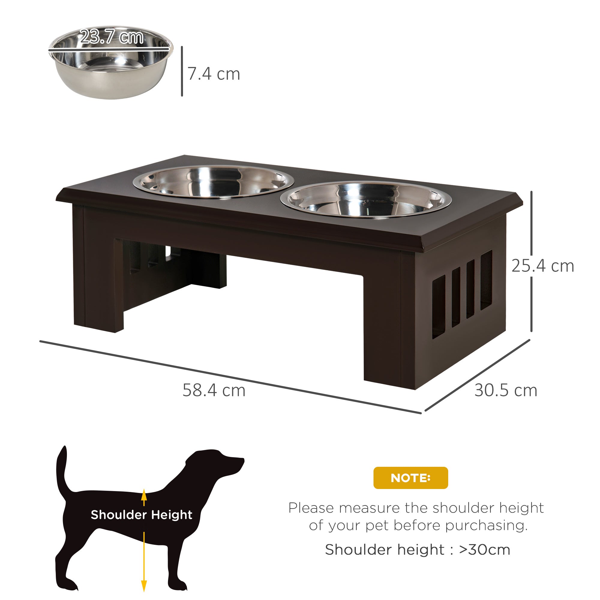 Raised Dog Bowl Feeder with 2 Bowls Water Bowl 2 x 2000ml Stainless Steel Bowls Feeding Station Dog Bowls for Medium Dogs Cats Espresso