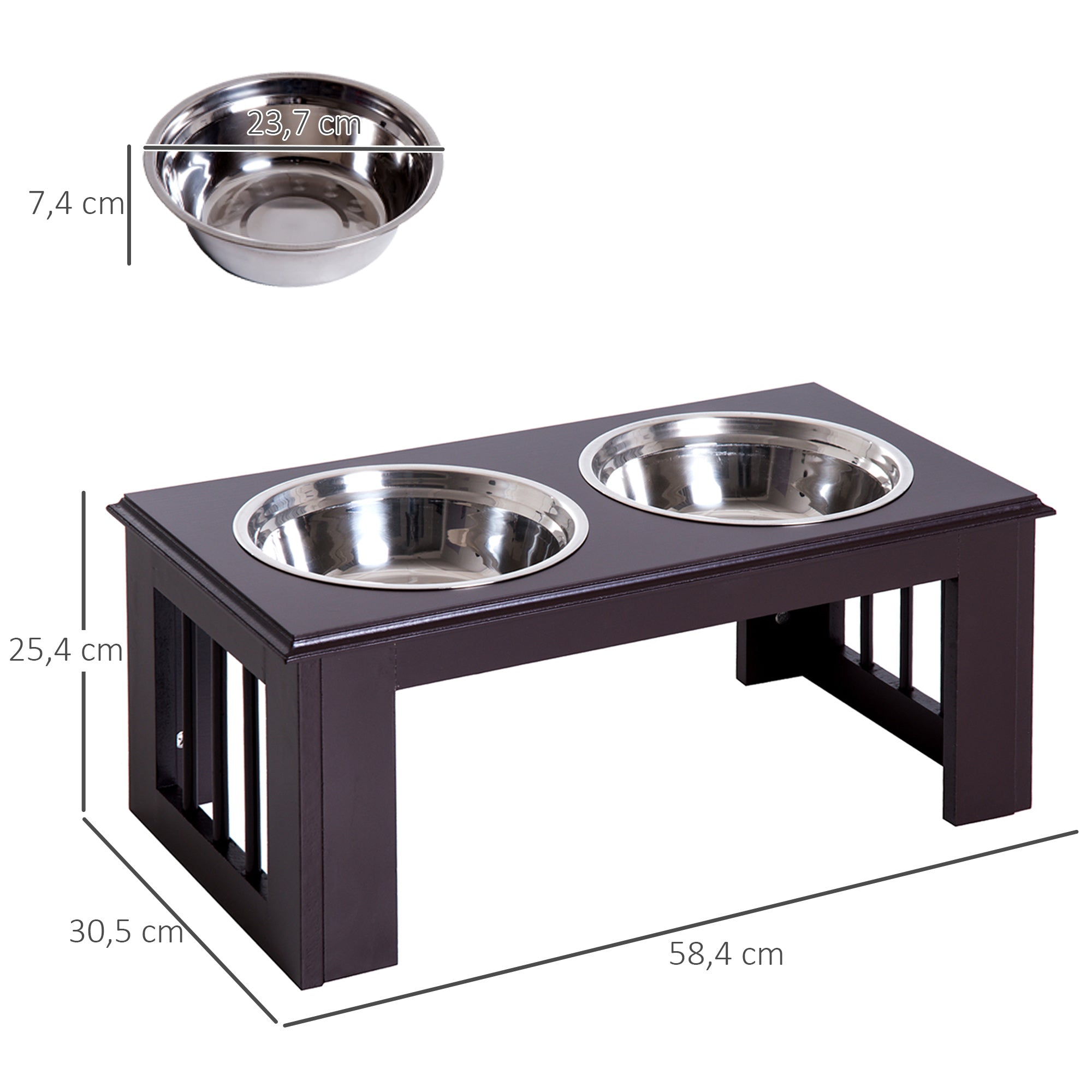 Raised Dog Bowl Feeder with 2 Bowls Water Bowl 2 x 2000ml Stainless Steel Bowls Feeding Station Dog Bowls for Medium Dogs Cats Espresso