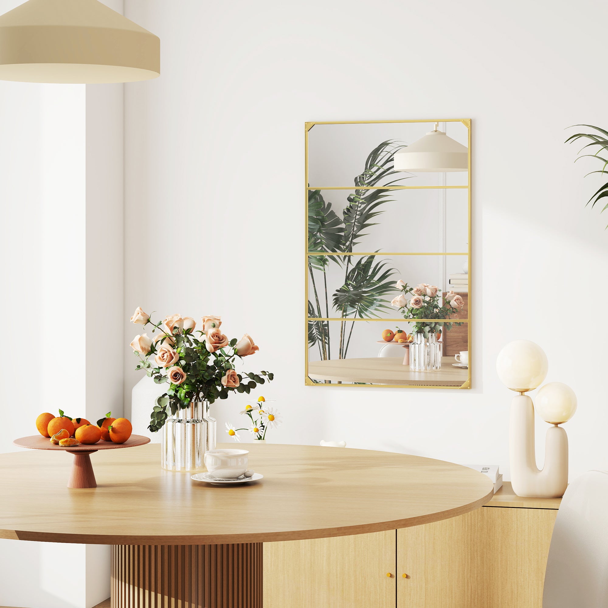 Industrial Windowpane Wall Mirror, Gold Metal Frame, Rectangular, Horizontal or Vertical – 42.9" x 27.2" (109 x 69 cm)