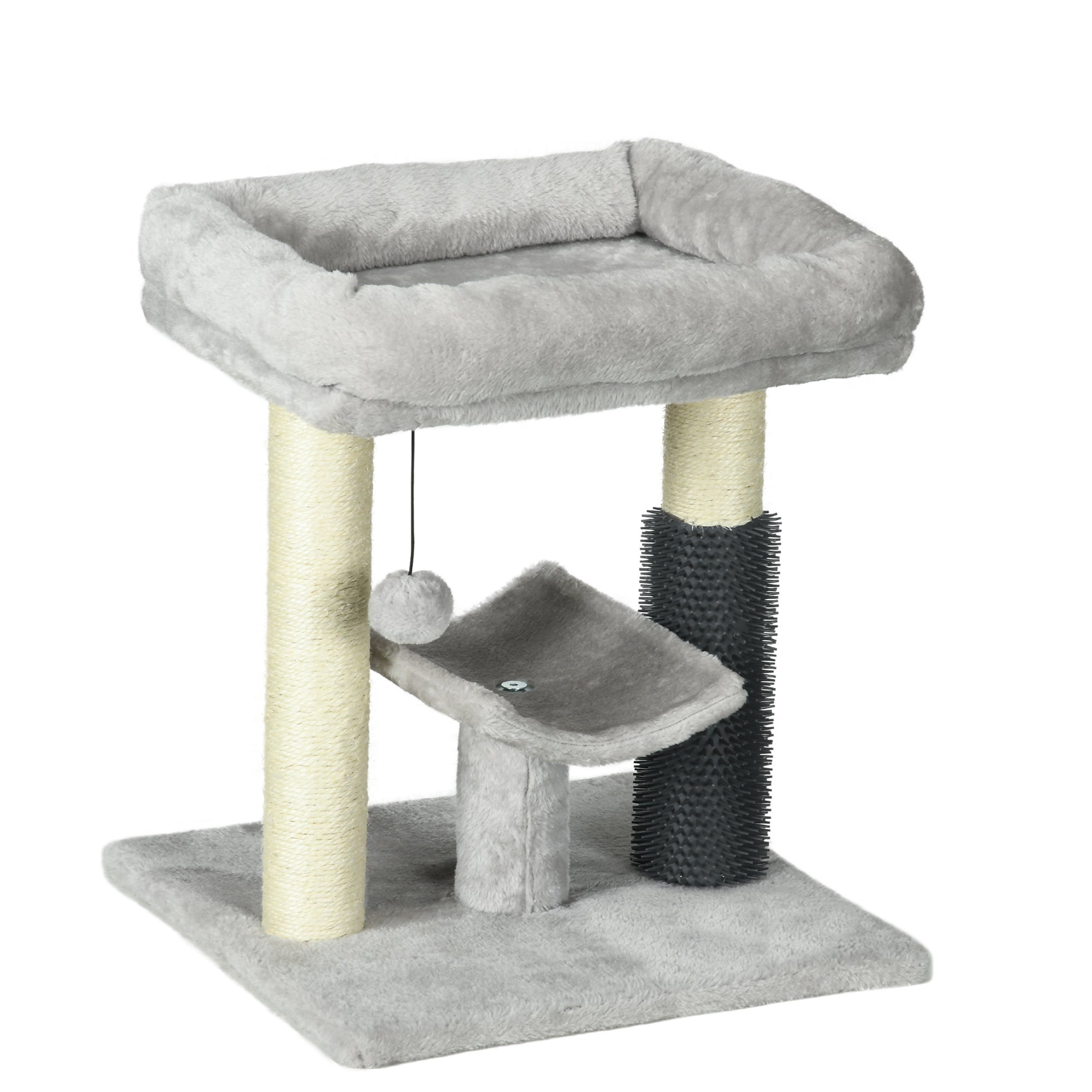 Cat Scratching Tree Cat Tree 48 cm Height with 2 Scratching Posts Platform Bed U-shaped and Hanging Ball Brush Gray