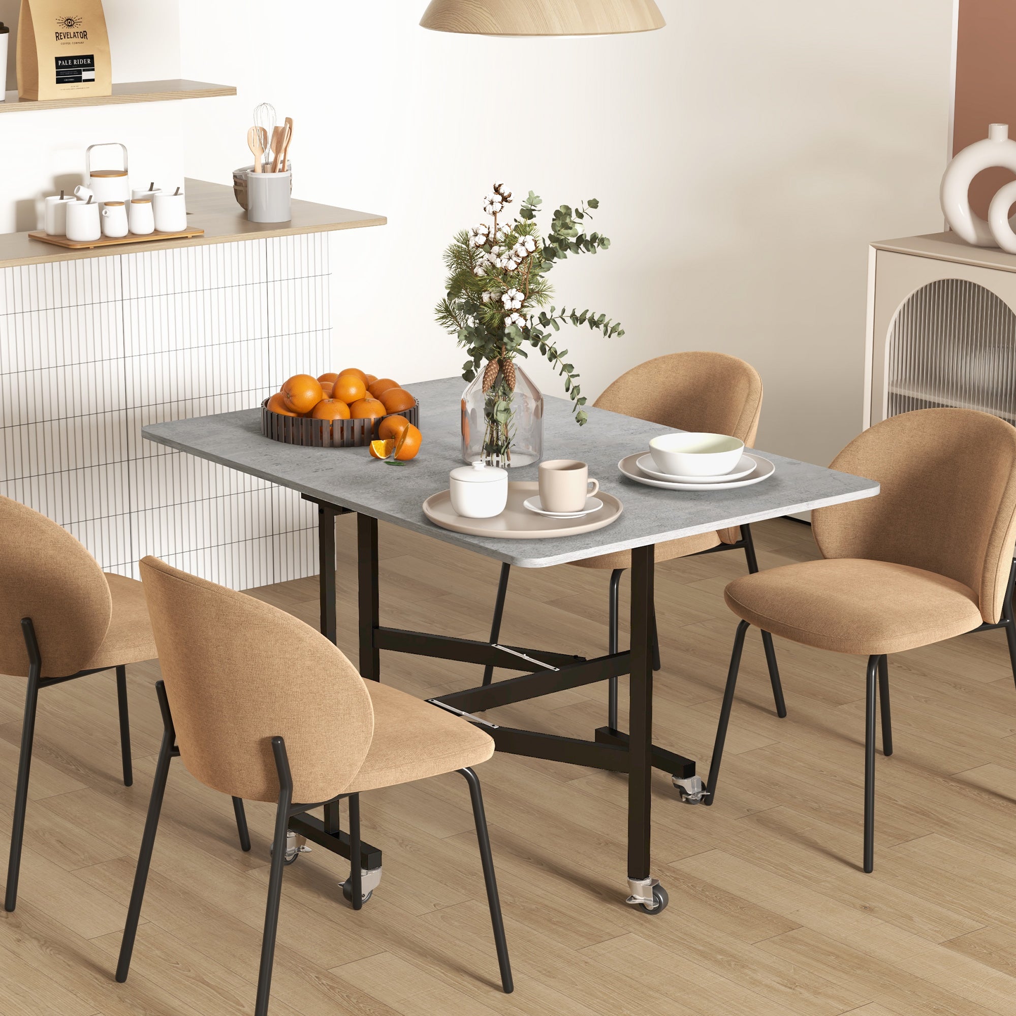 Dining Table, Folding Kitchen Table with Casters, Steel Legs, Folding Table for 4-6 People, Dining Table for Small Spaces, Kitchen, Dining Room, 120 x 80 x 73 cm, Gray