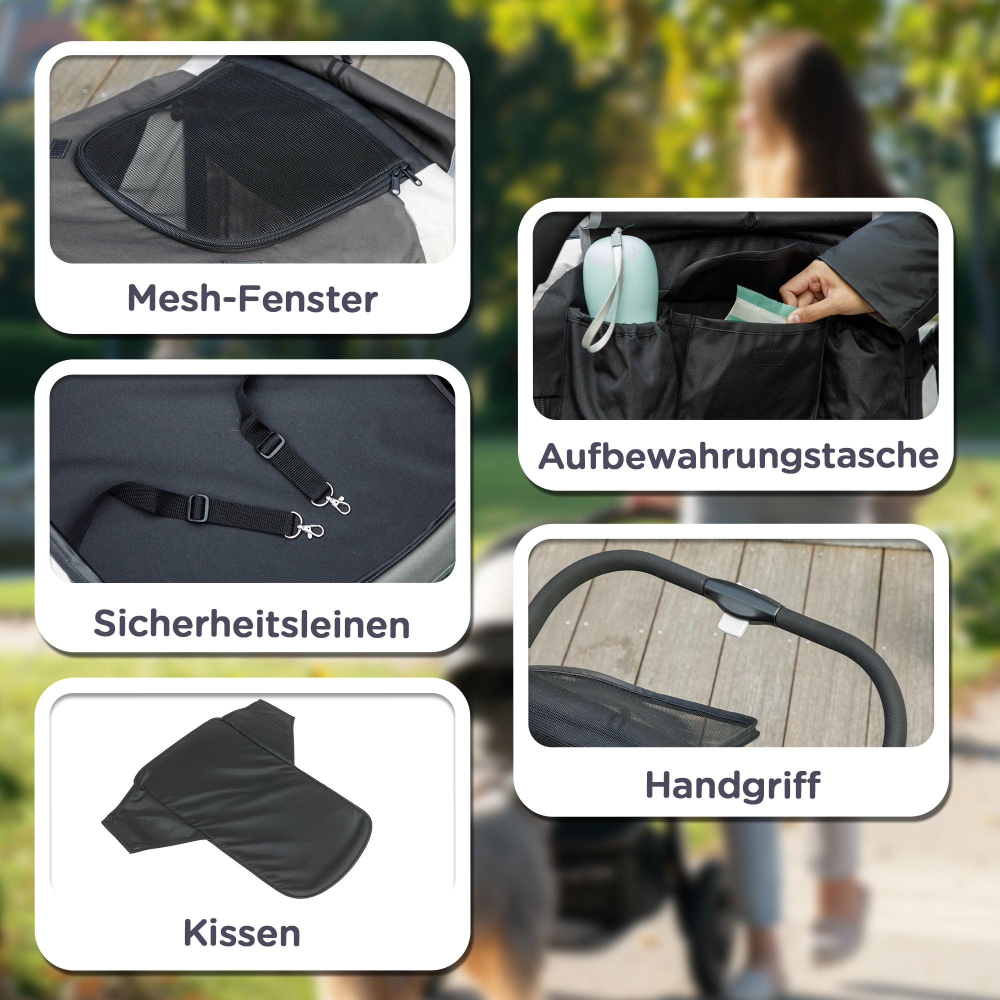 Dog Buggy Foldable Pet Stroller for Large Dogs & Cats up to 30kg Cat Stroller with Cushion Mesh Windows Doors Storage Bag Pet Cart with Safety Leashes, Brakes, Buggy Dark Grey