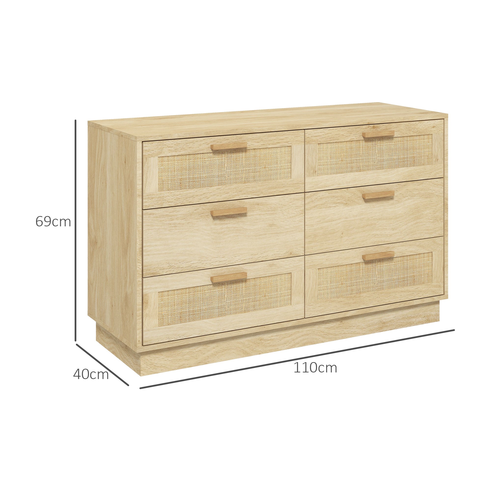 Nightstand with Rattan Grid Drawers Bohemian Style Bedroom Dresser Anti-Tip for Living Room 110x40x69 cm Natural