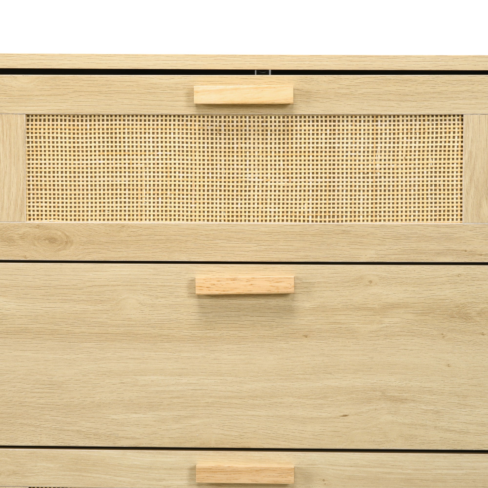 Nightstand with Rattan Grid Drawers Bohemian Style Bedroom Dresser Anti-Tip for Living Room 110x40x69 cm Natural