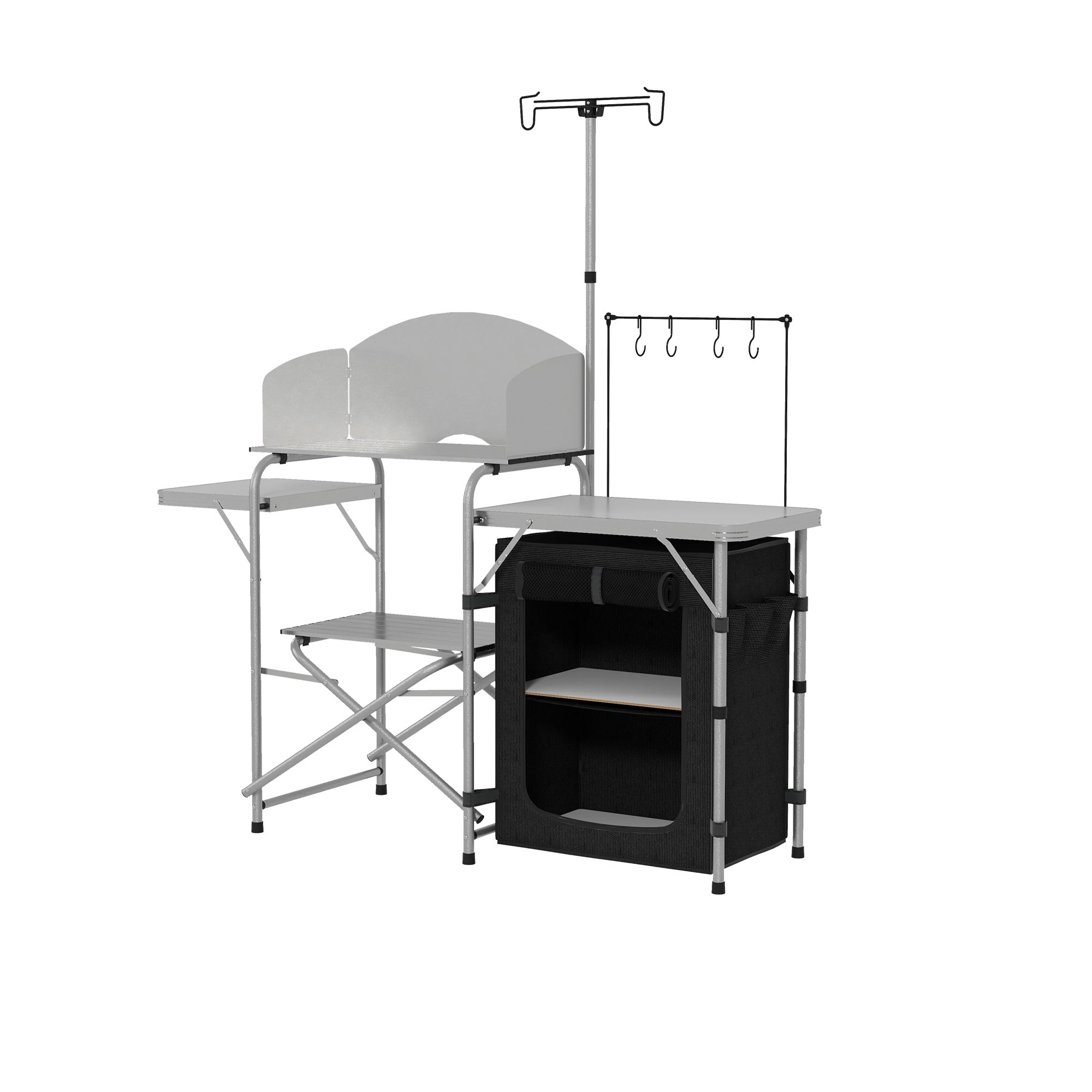 Camping Kitchen Cabinet with Storage, Portable Folding Outdoor Table, Aluminum Cooking Station with Carry Bag