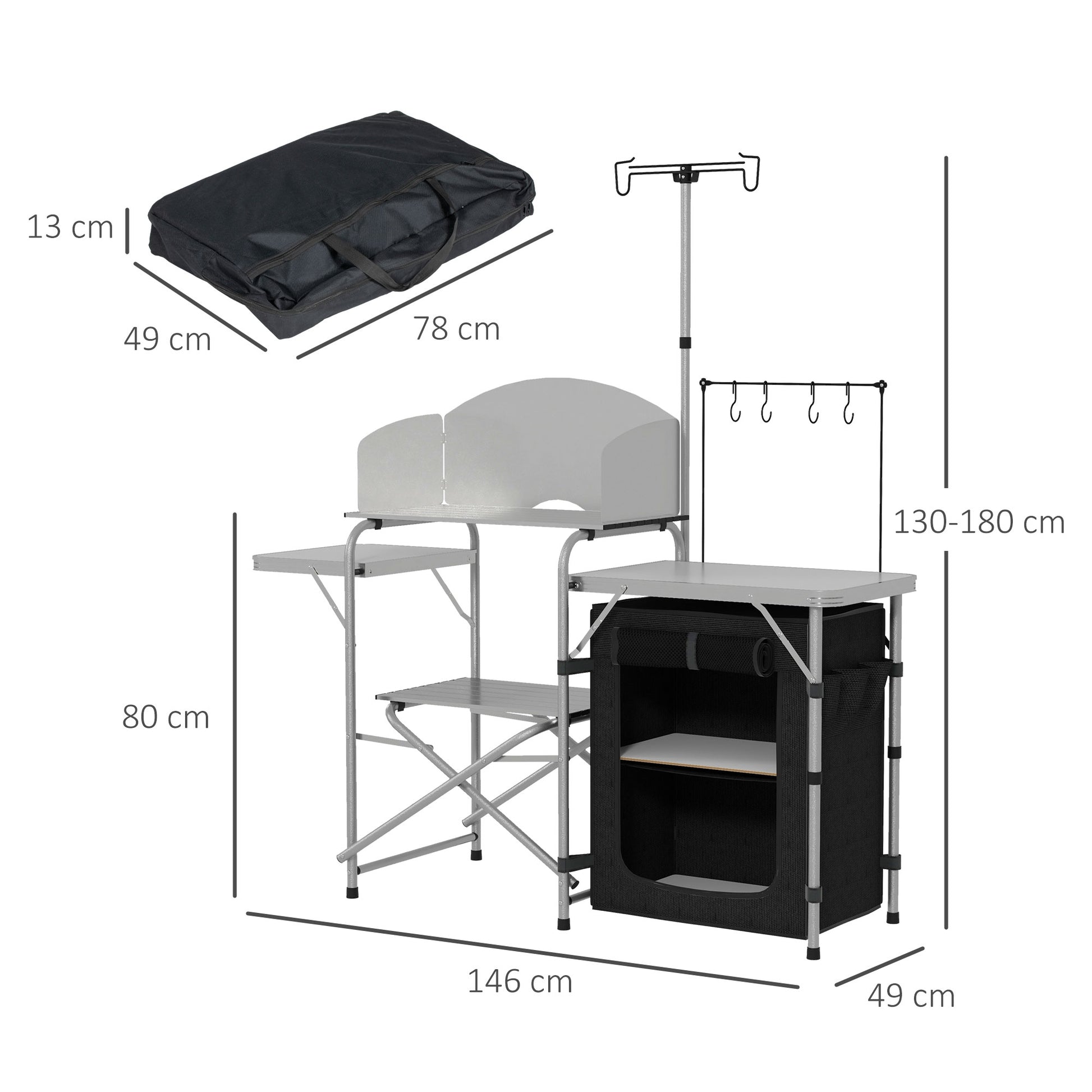 Camping Kitchen Cabinet with Storage, Portable Folding Outdoor Table, Aluminum Cooking Station with Carry Bag