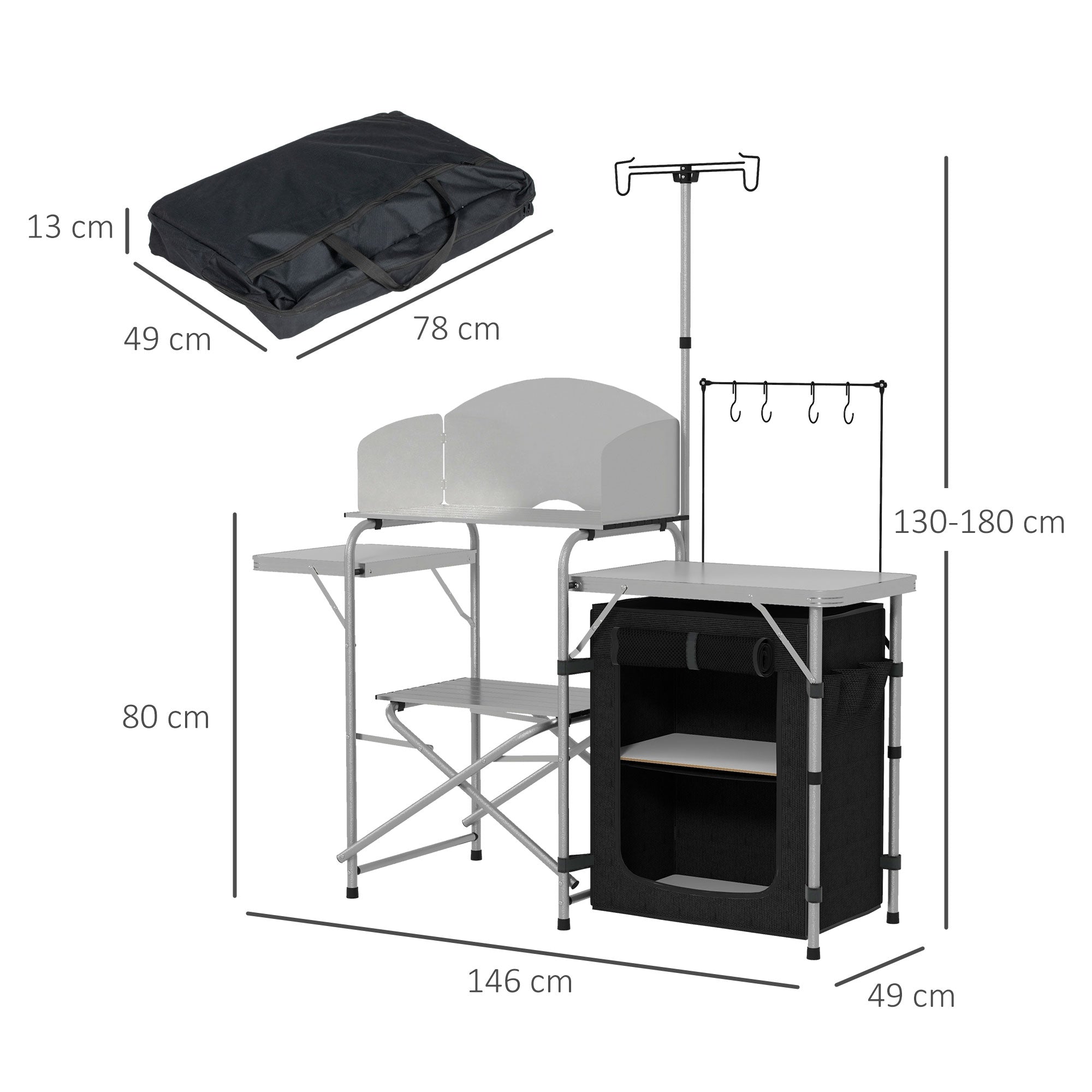 Camping Kitchen Cabinet with Storage, Portable Folding Outdoor Table, Aluminum Cooking Station with Carry Bag
