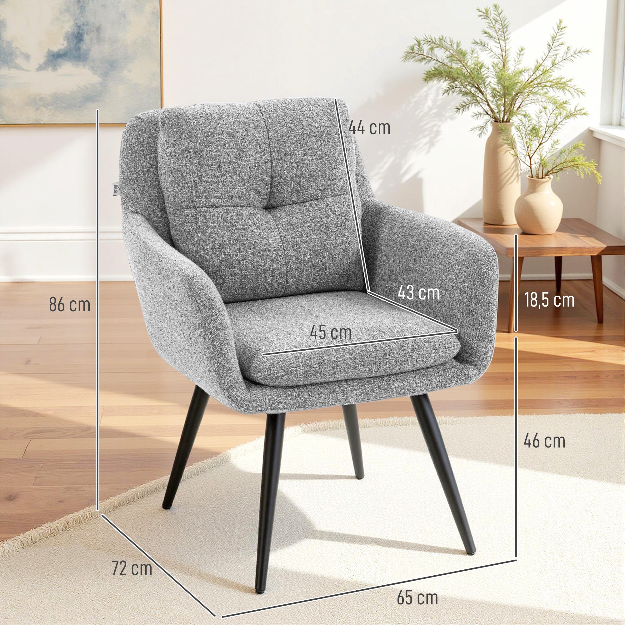 Swivel Lounge Chair, Linen-Look Padded Accent Chair for Living Room & Bedroom, Light Gray