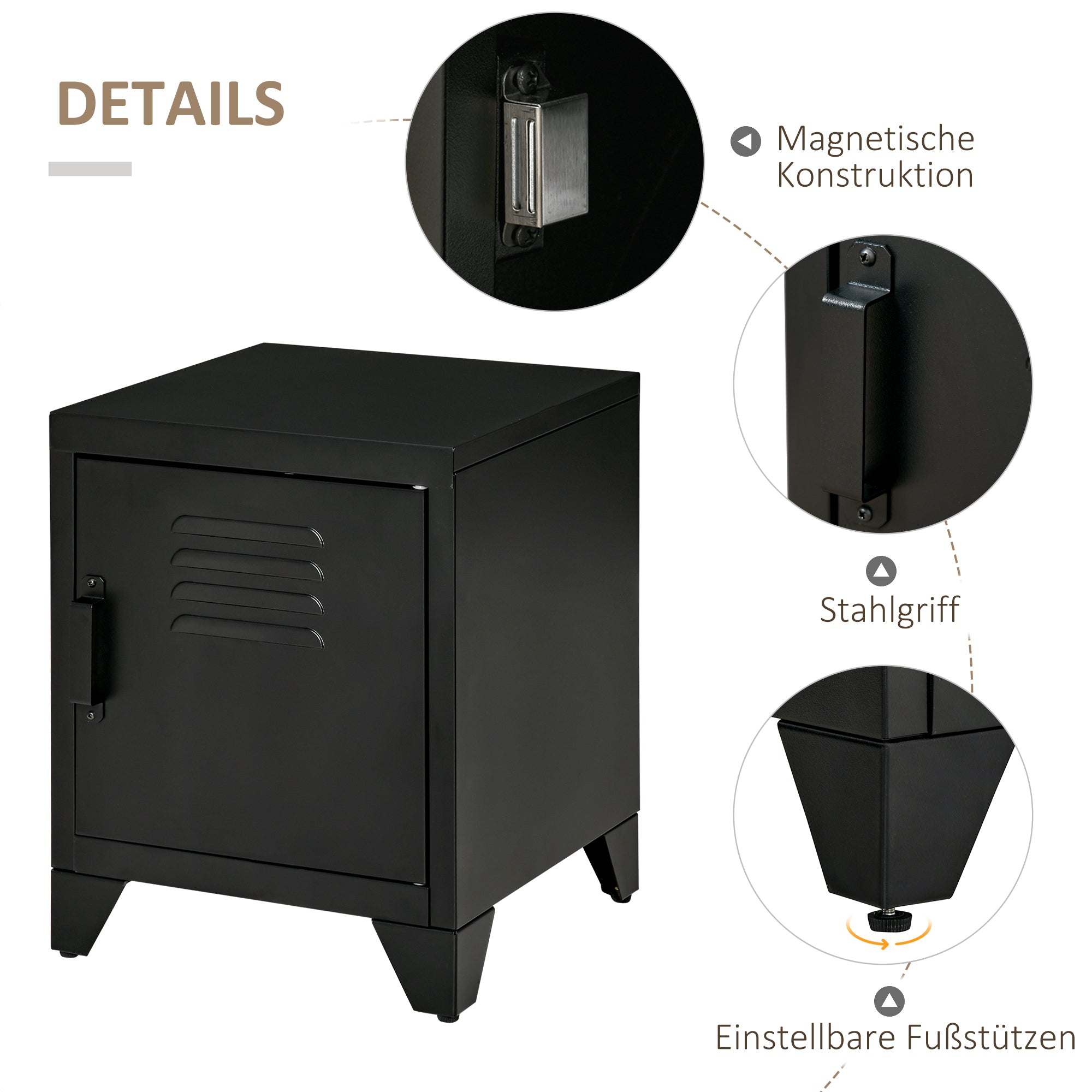 Nightstand, Side Table with Adjustable Shelf, Door, Bedside Table for Bedroom, Living Room, Metal, Black, 50 x 40 x 47.5 cm