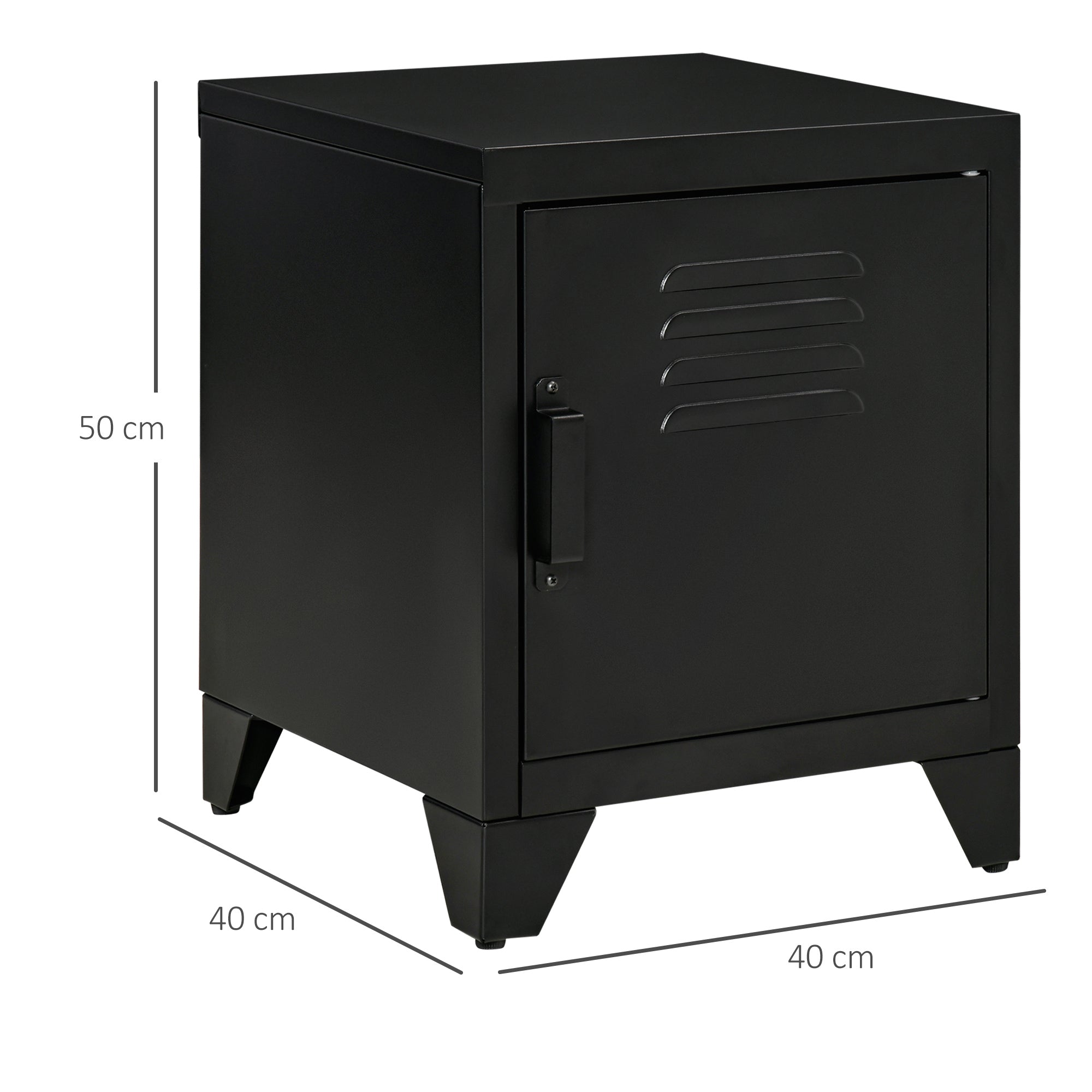 Nightstand, Side Table with Adjustable Shelf, Door, Bedside Table for Bedroom, Living Room, Metal, Black, 50 x 40 x 47.5 cm