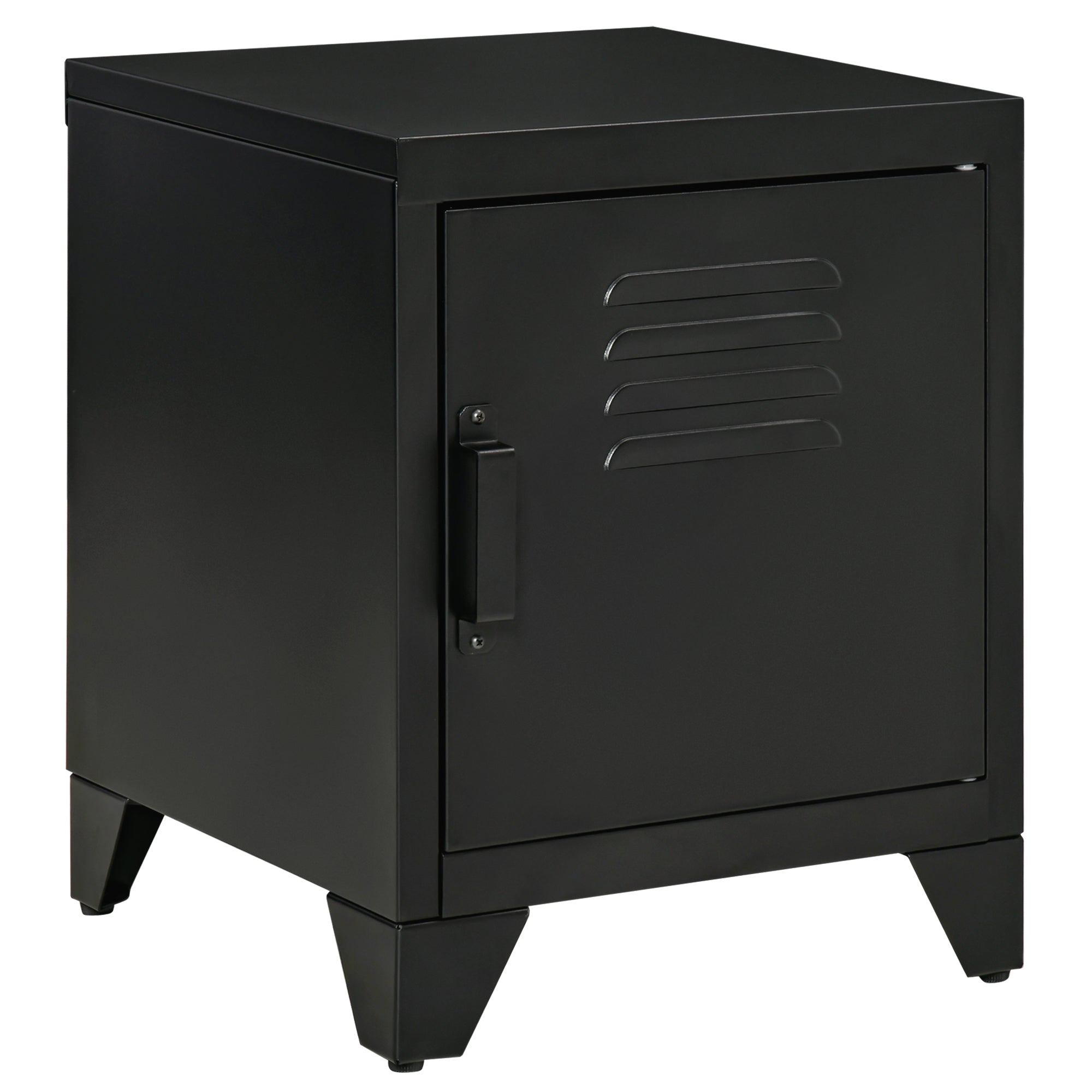Nightstand, Side Table with Adjustable Shelf, Door, Bedside Table for Bedroom, Living Room, Metal, Black, 50 x 40 x 47.5 cm