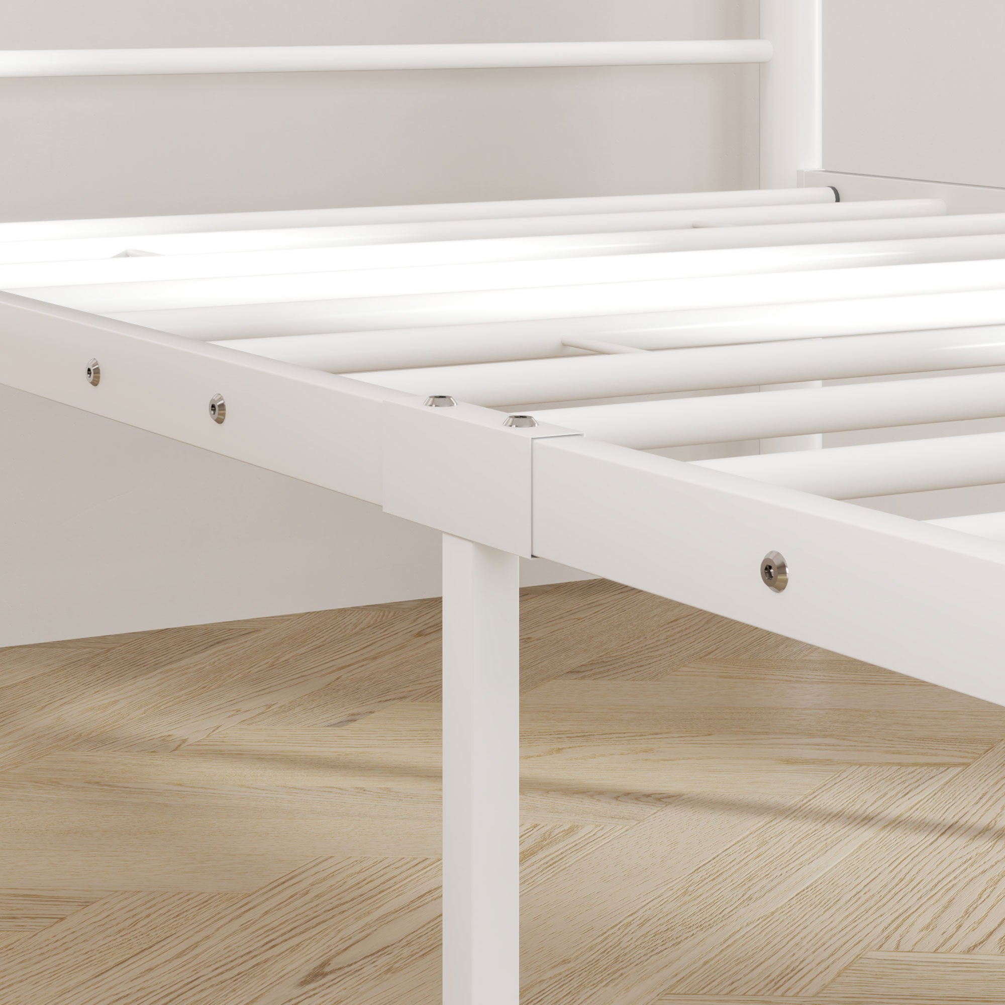 Bed Frame for Mattress 200 x 90 cm, Bedstead 88 cm High Single Bed Frame made of steel, for bedroom guest room, White