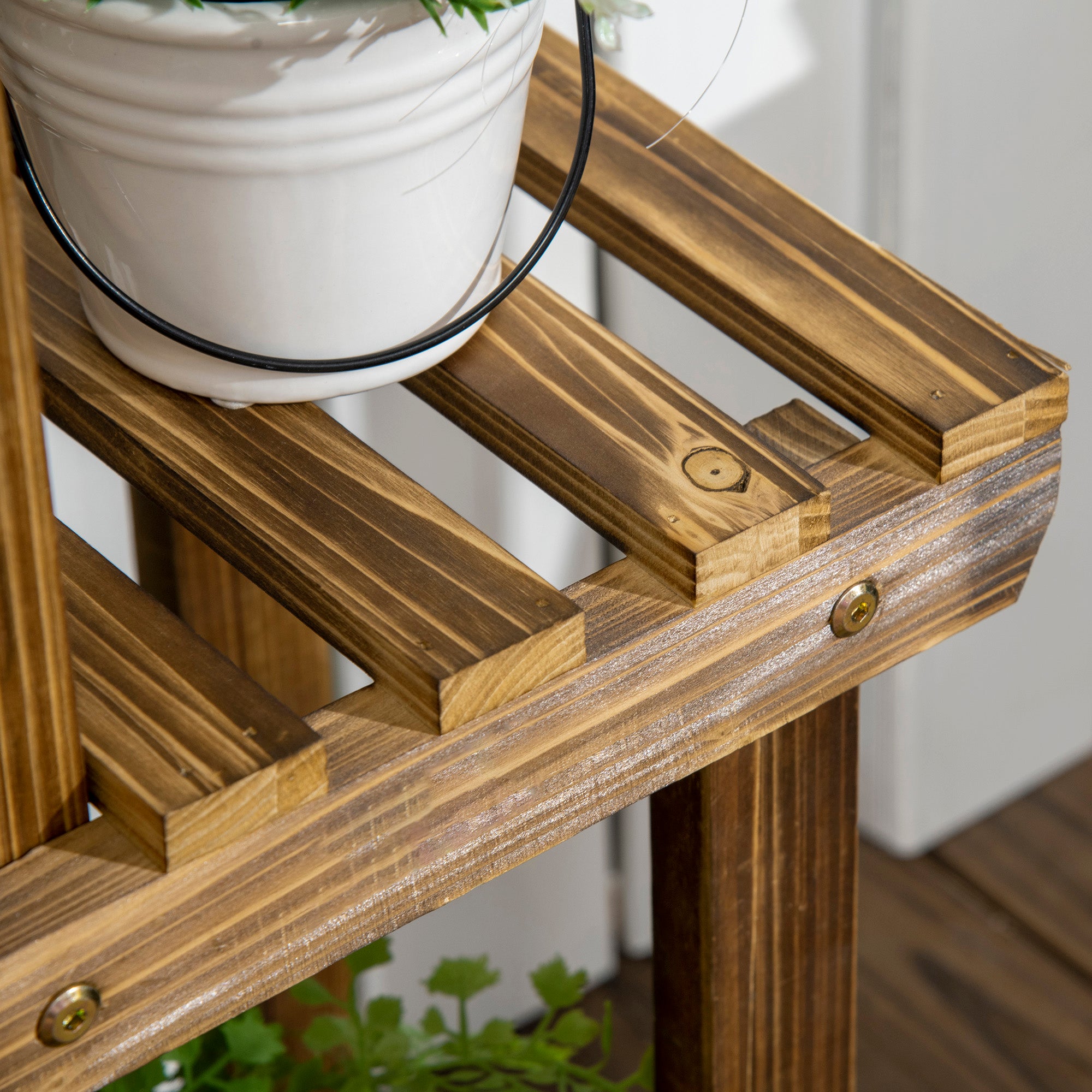 Outdoor Plant Shelf with 4 Display Spaces, Garden and Home Plant Stand with Windmill Decoration, 76x30x90cm