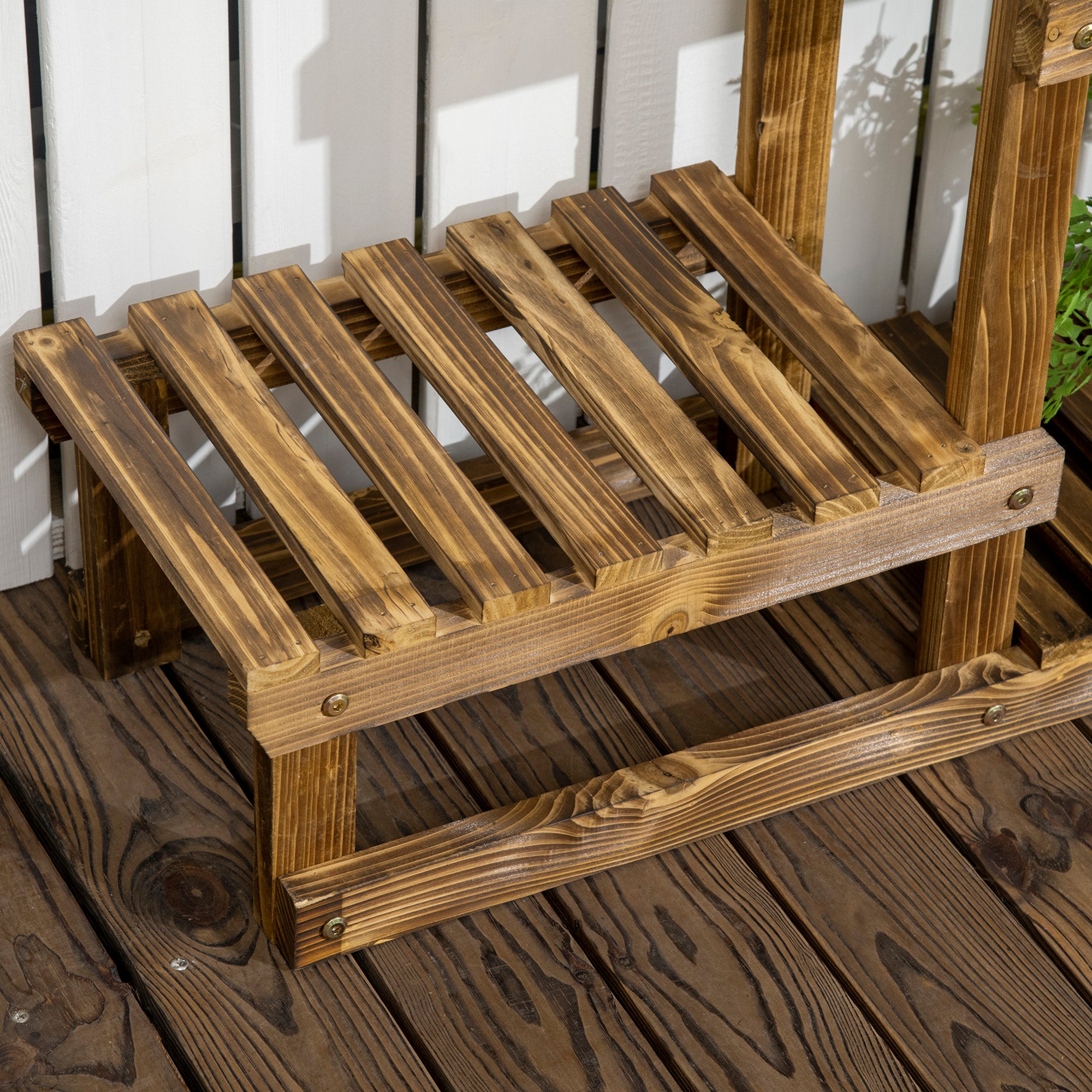 Outdoor Plant Shelf with 4 Display Spaces, Garden and Home Plant Stand with Windmill Decoration, 76x30x90cm