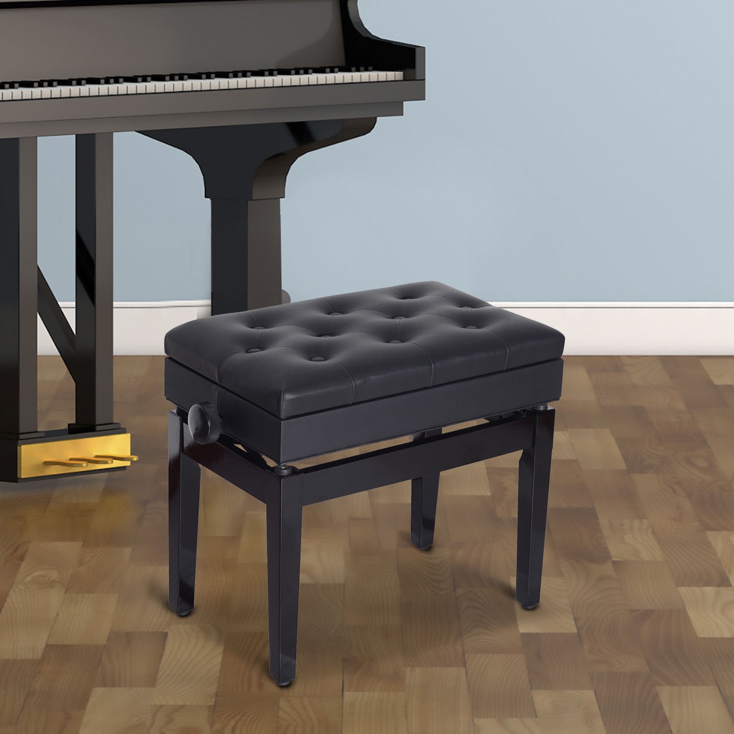 Piano Bench Keyboard Bench Piano Stool Stool with Storage Space Height Adjustable 54.5 x 33 x 48-58 cm
