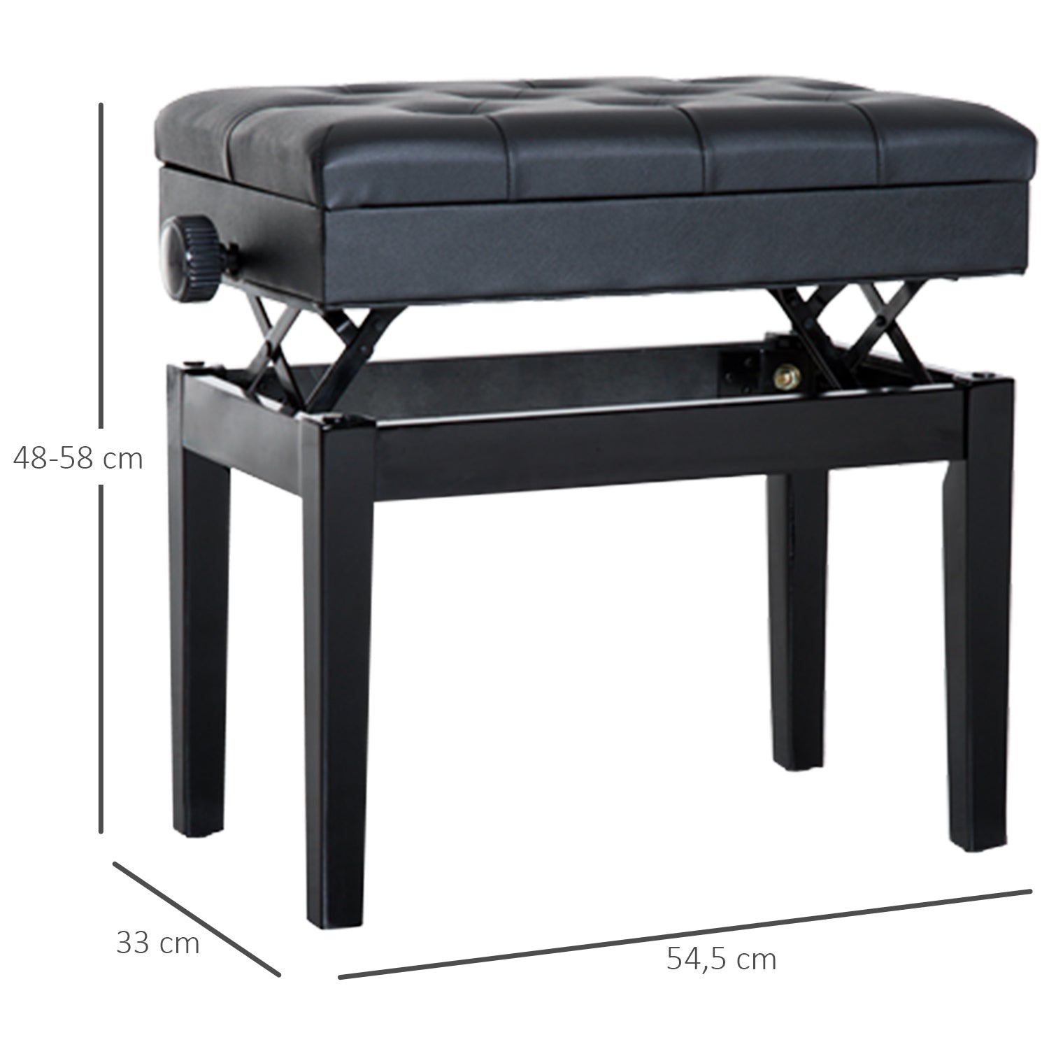 Piano Bench Keyboard Bench Piano Stool Stool with Storage Space Height Adjustable 54.5 x 33 x 48-58 cm