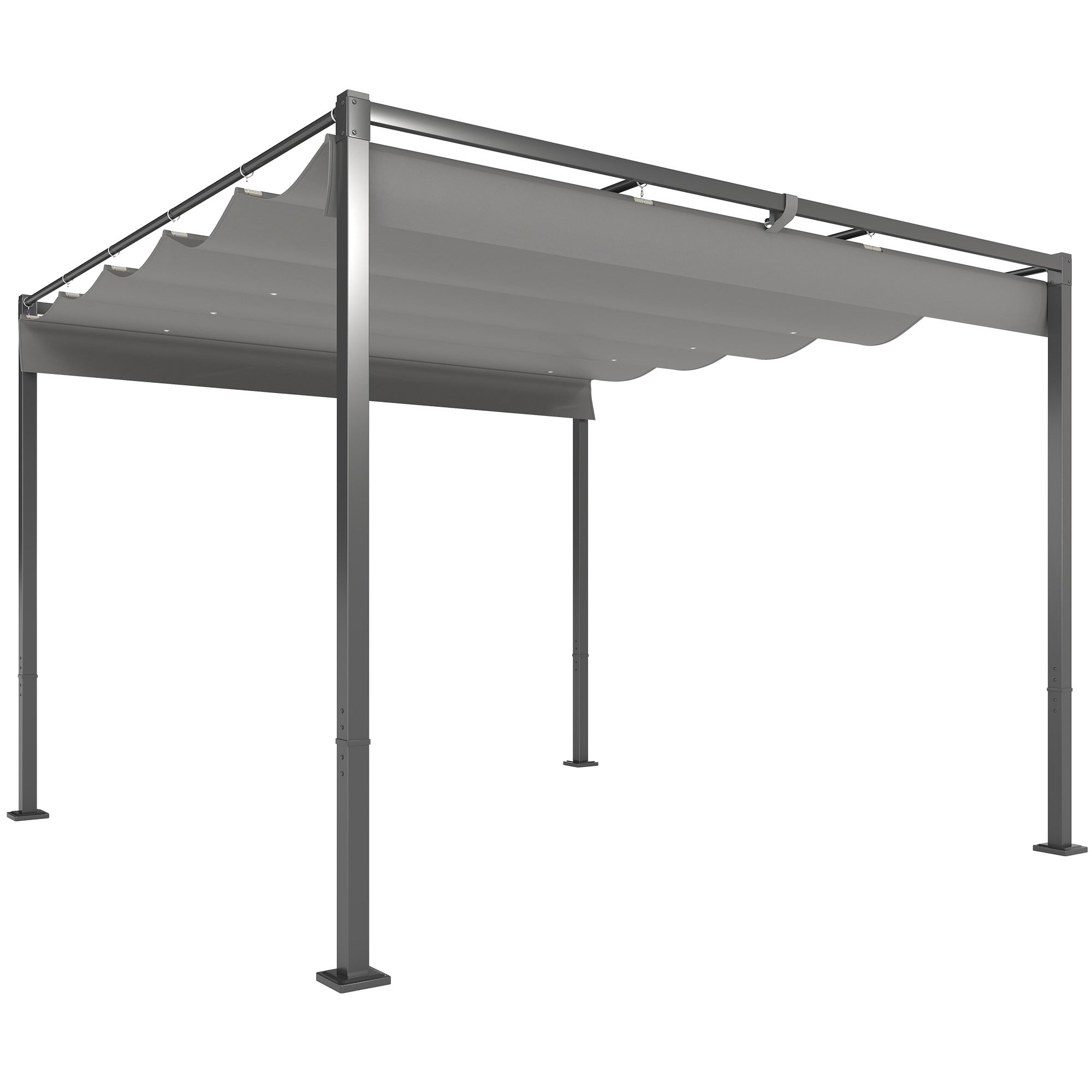 Retractable Sliding Pergola 3 x 3 m — 180 g/m² UV-Resistant Polyester Canopy, Magnetic Fastening, Powder-Coated Steel Frame, Gray