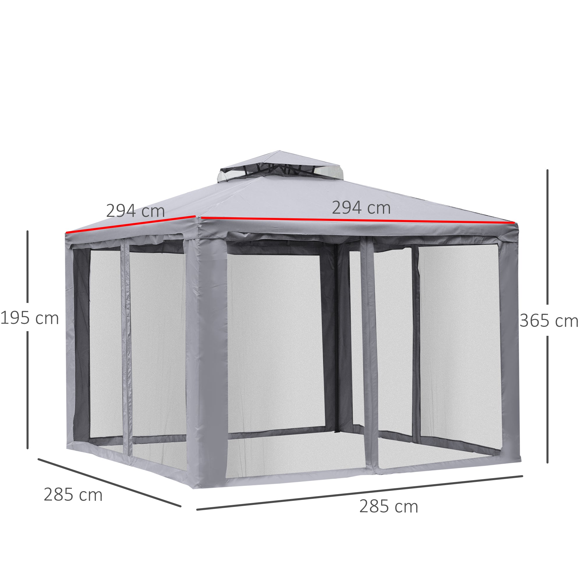 Pavilion with Double Roof, Approx. 3x3 m Waterproof Stable Winterproof Garden Pavilion with Mosquito Net, Side Panels, Metal Garden Pavilion, for Garden, Terrace, Light Gray