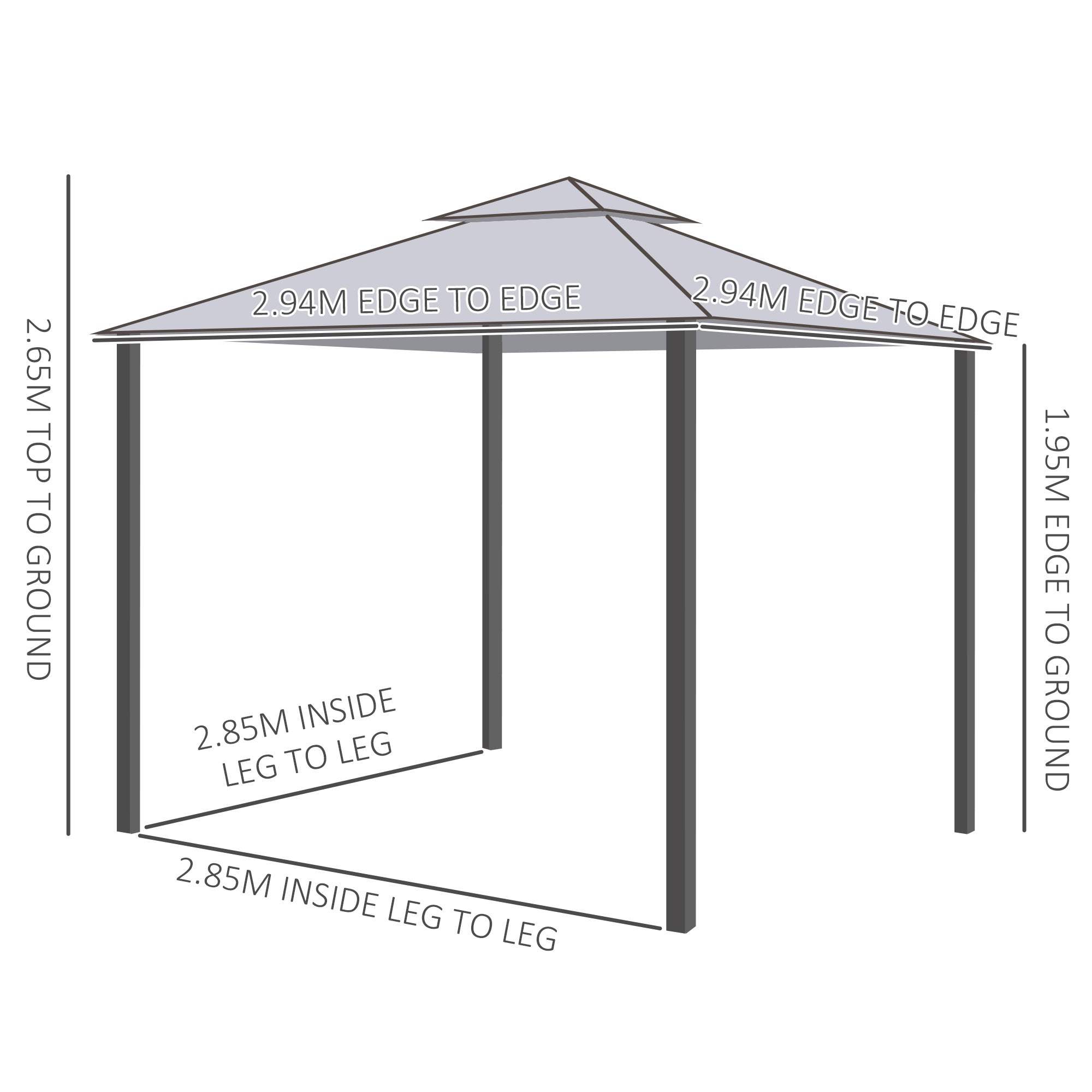 Pavilion with Double Roof, Approx. 3x3 m Waterproof Stable Winterproof Garden Pavilion with Mosquito Net, Side Panels, Metal Garden Pavilion, for Garden, Terrace, Light Gray