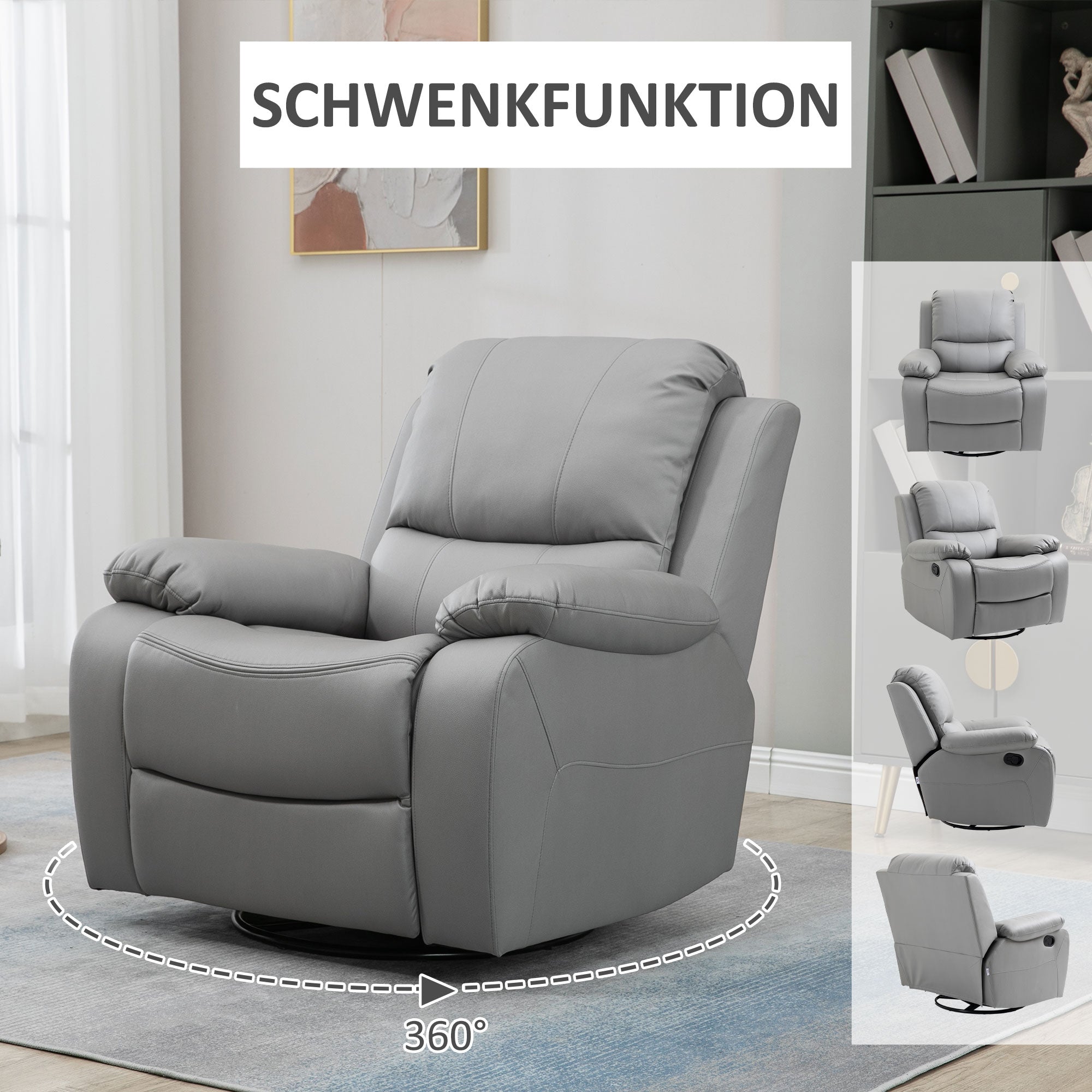 Recliner Chair TV Armchair with Reclining Function, Footrest, Swivel TV Armchair with Pocket Spring System for Living Room, Bedroom, Grey