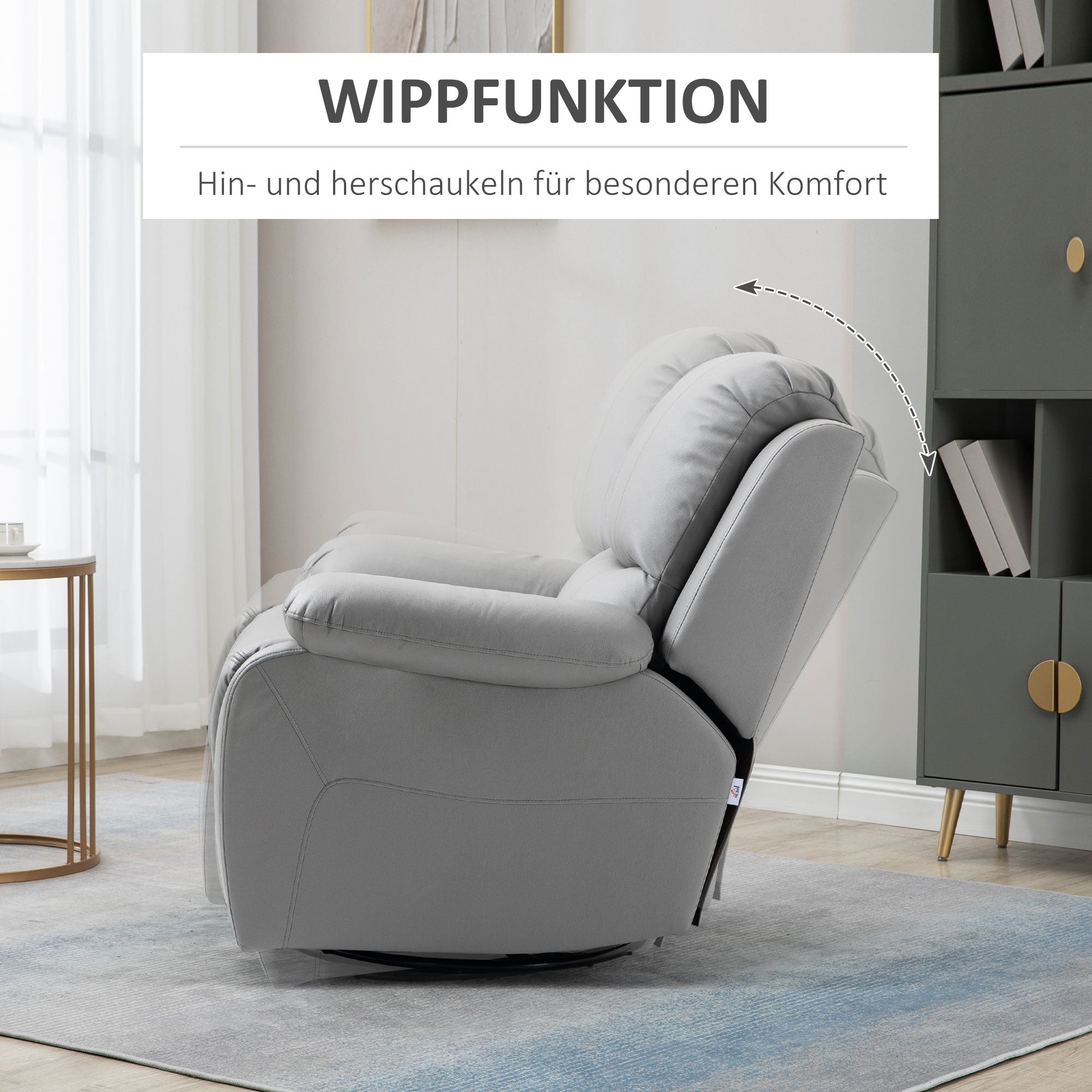 Recliner Chair TV Armchair with Reclining Function, Footrest, Swivel TV Armchair with Pocket Spring System for Living Room, Bedroom, Grey