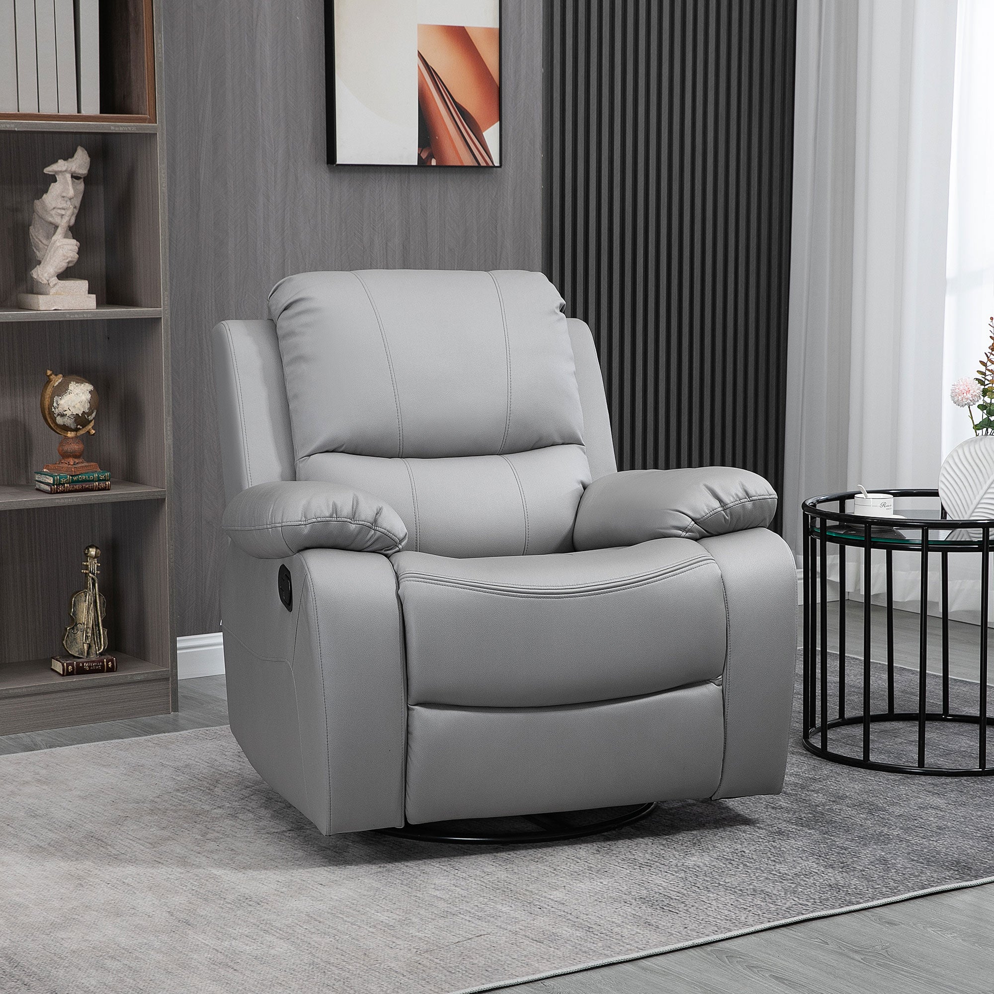 Recliner Chair TV Armchair with Reclining Function, Footrest, Swivel TV Armchair with Pocket Spring System for Living Room, Bedroom, Grey
