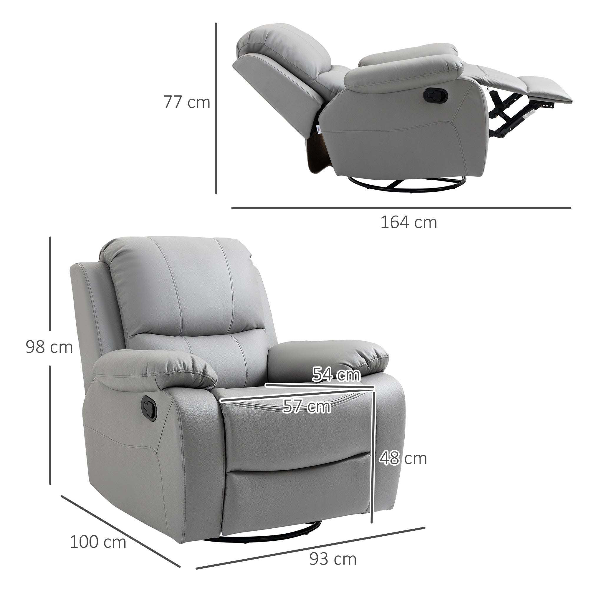 Recliner Chair TV Armchair with Reclining Function, Footrest, Swivel TV Armchair with Pocket Spring System for Living Room, Bedroom, Grey