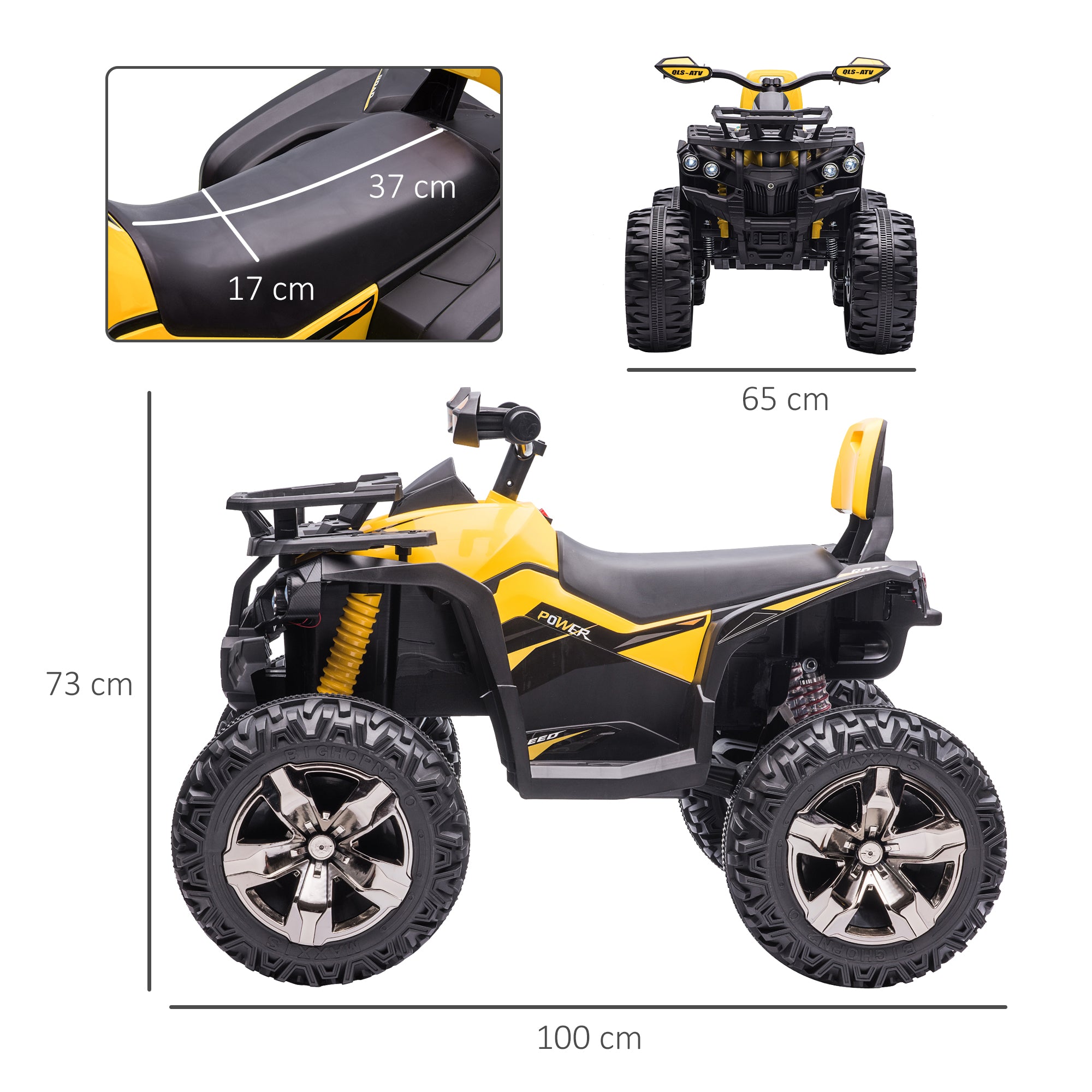 Electric Quad for Kids, 12V 10Ah Kids' Quad with Forward, Reverse Function, 2 Motors, USB Connection, MP3 Music Player, Kids Vehicle with Headlight 3-8 km/h, for 3-5 Years, Yellow