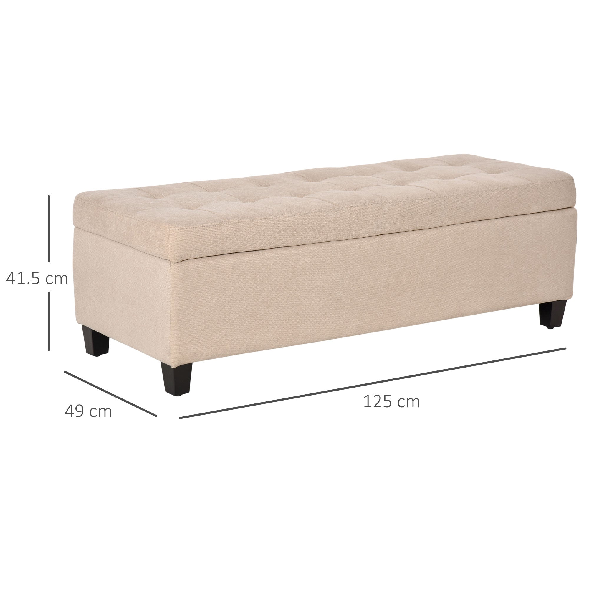 Bench, Upholstered Storage Bench, Bed Bench with Lid, Linen Look, Trunk Bench, Storage Bench for Living Room, Bedroom, Beige, 125 x 49 x 41.5 cm