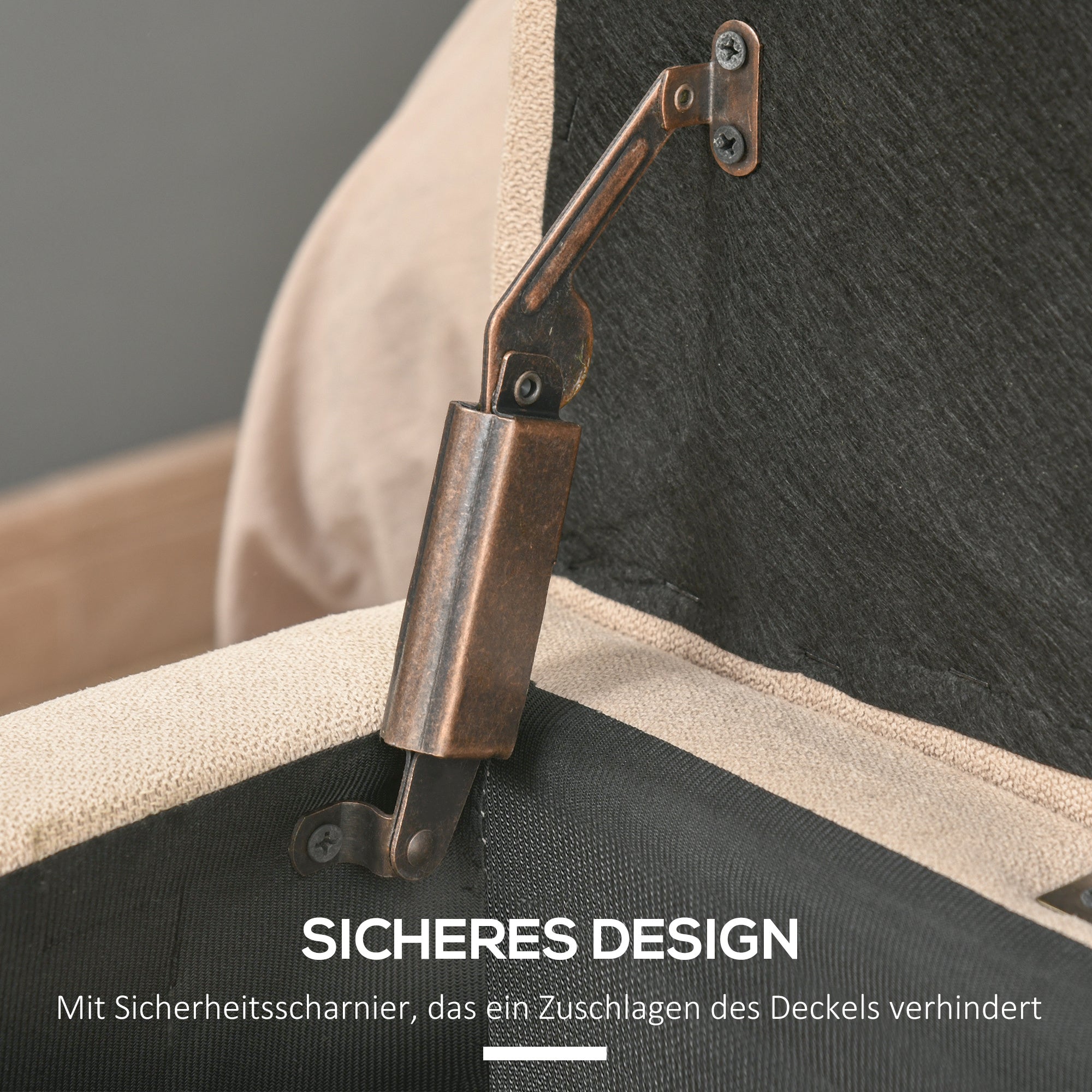 Bench, Upholstered Storage Bench, Bed Bench with Lid, Linen Look, Trunk Bench, Storage Bench for Living Room, Bedroom, Beige, 125 x 49 x 41.5 cm