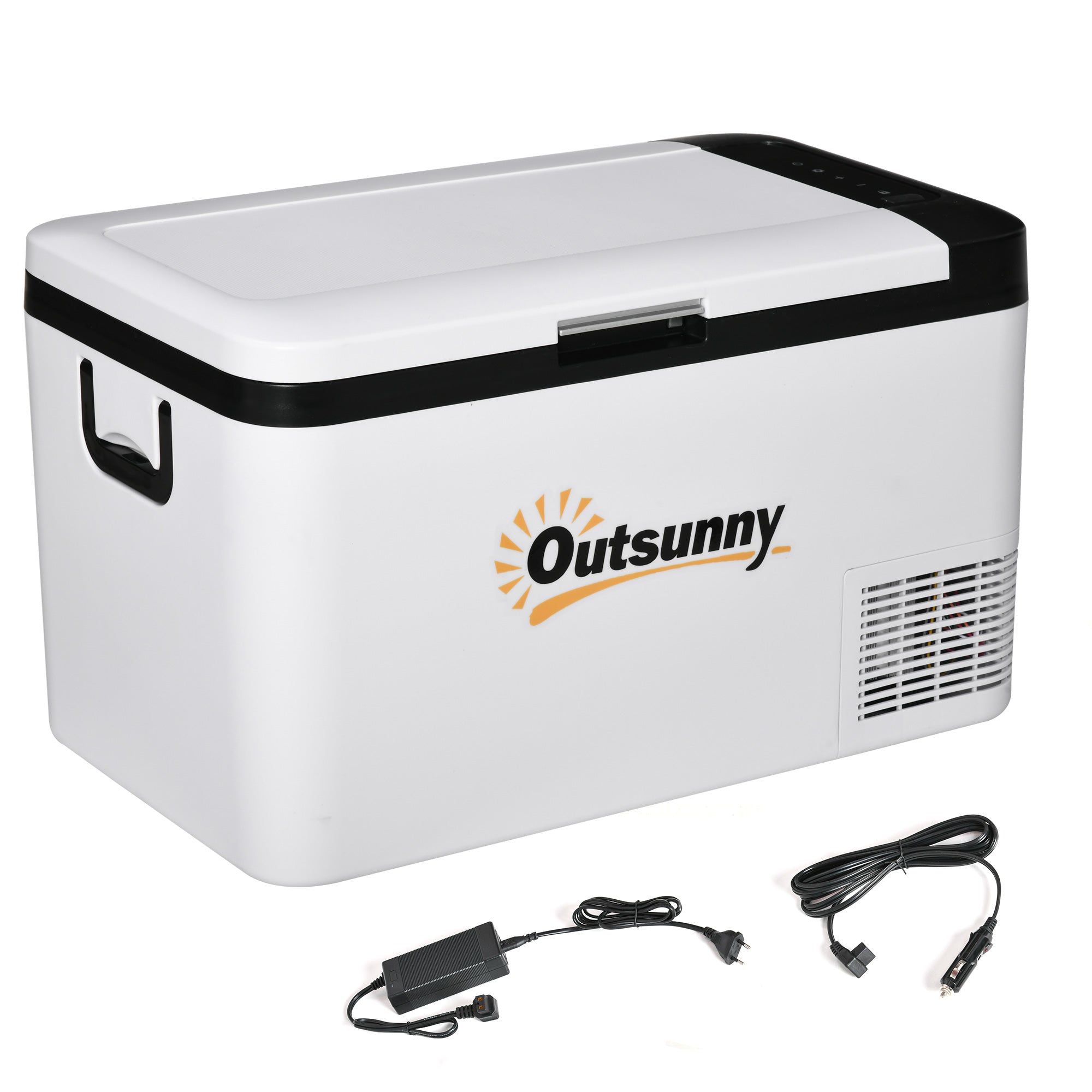 Portable Electric Cooler 25L 12/24V up to -20℃ Compressor Fridge and Freezer for Car with LED Light and Foldable Handles Low Energy Consumption for Home Camping 58.5x33.5x35.2 cm White