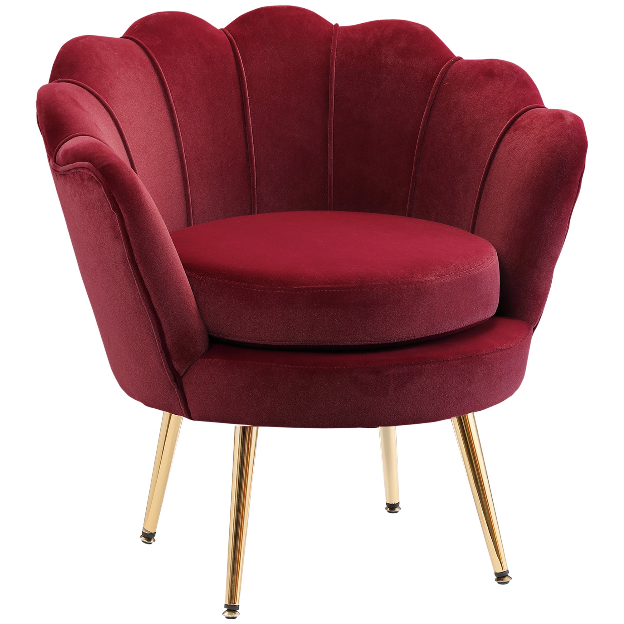 Velvet Club Chair with Golden Metal Legs for Bedroom, 76 x 67 x 74 cm, Wine Red