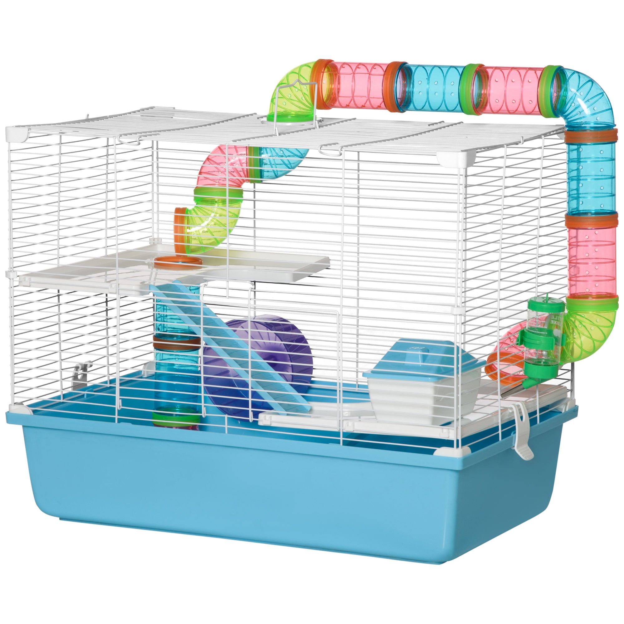 Hamster Rat Rodent Cage 3 Levels with Tunnel, Water Bottle, Wheel, House, Ladders dim. 59L x 36W x 47H cm