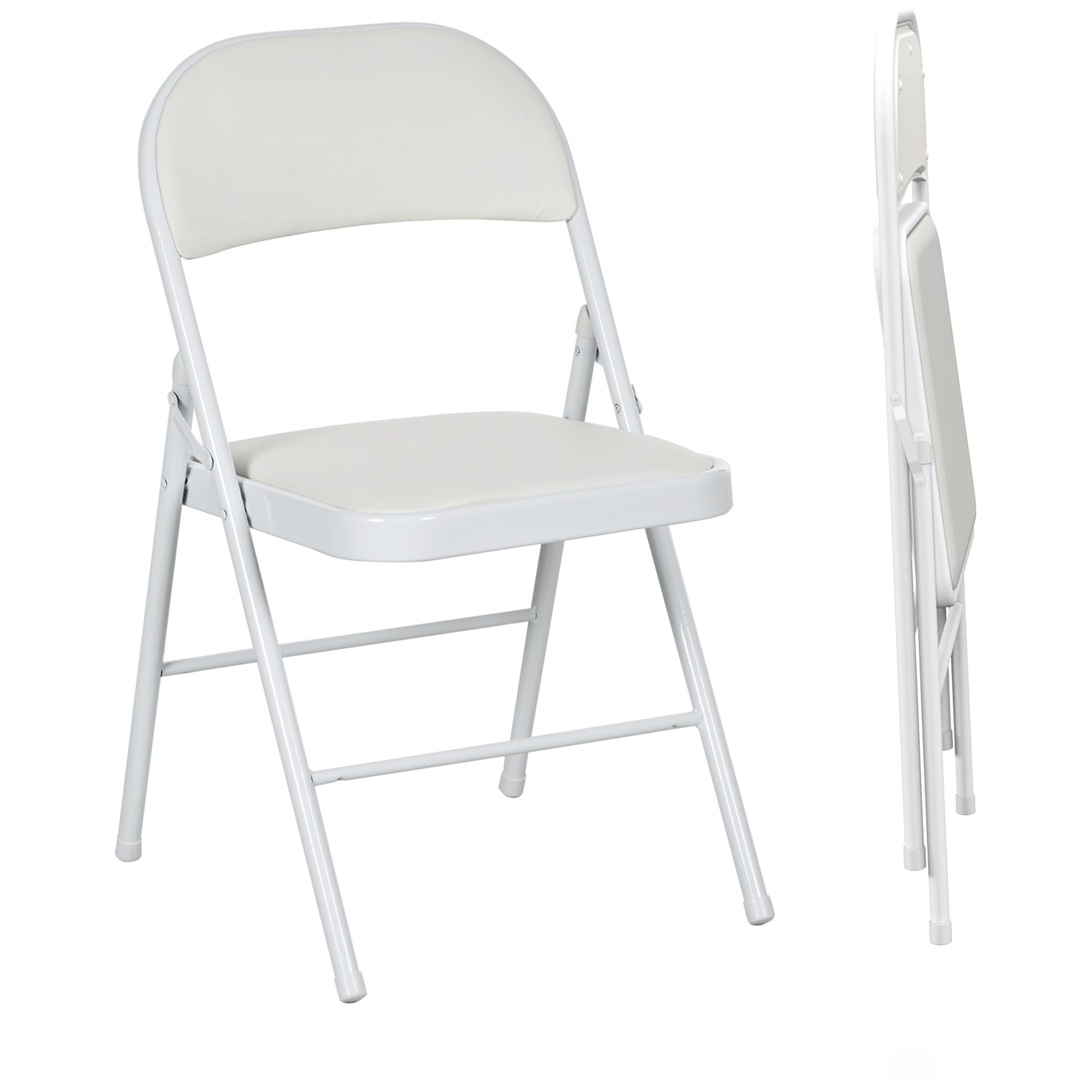 Set of 2 Folding Chairs Foldable Chairs with Backrest and Steel Frame for Living Room Office Study 45x46x78 cm White