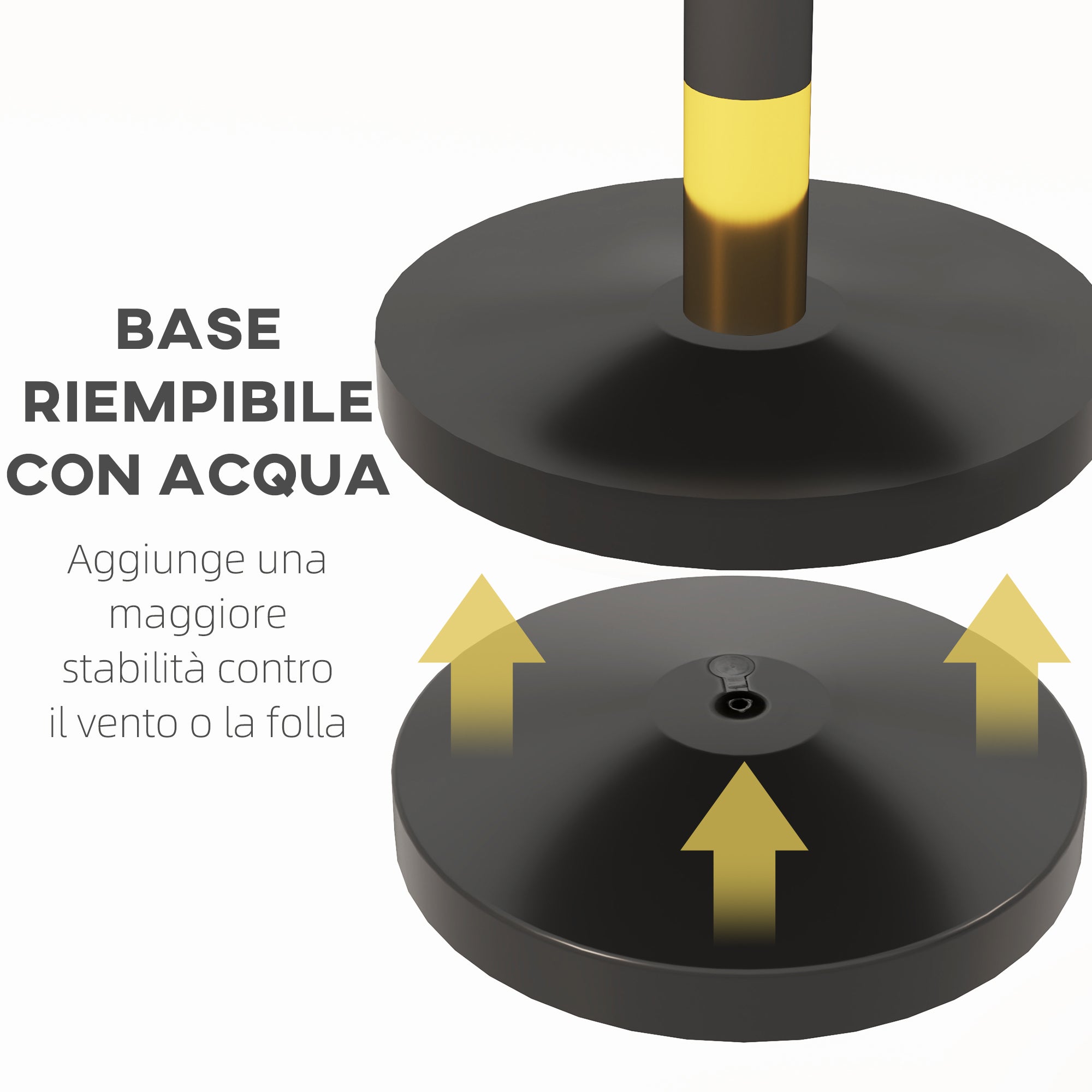 Path Marking Columns with 1.5m Velvet Rope and Fillable Base, Stainless Steel Delimitation Poles, for Hotels and Restaurants, Ø32x96 cm, Black