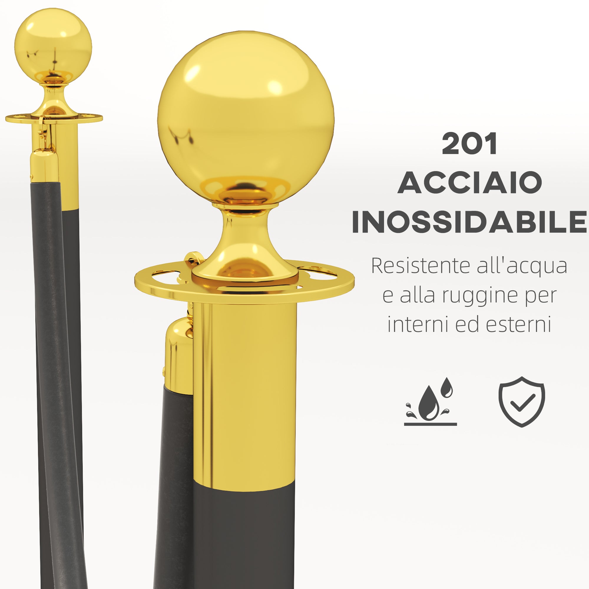 Path Marking Columns with 1.5m Velvet Rope and Fillable Base, Stainless Steel Delimitation Poles, for Hotels and Restaurants, Ø32x96 cm, Black