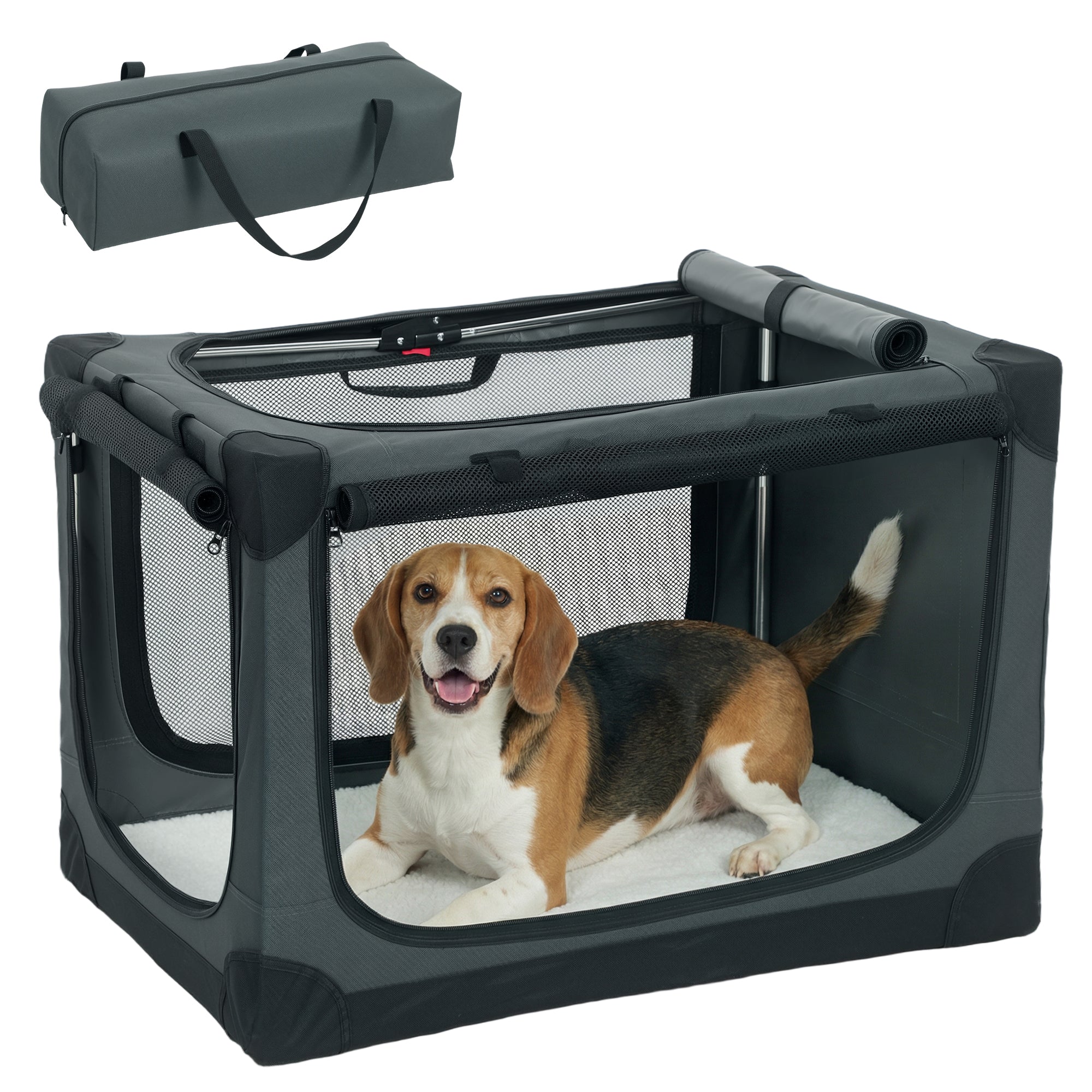 Foldable Soft Dog & Cat Carrier — Travel Crate with Cushion, Washable Cover, Breathable 600D Oxford, 30 x 21 x 21 in (76 x 54 x 54 cm), Green